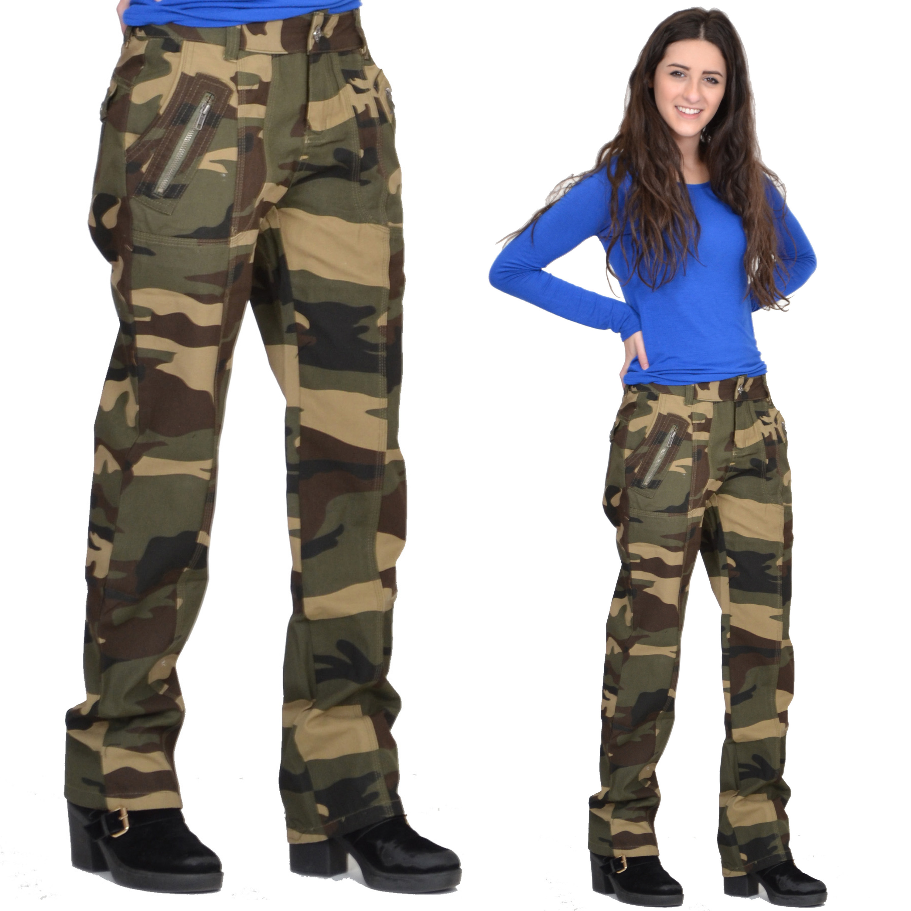New Ladies Womens Army Military Wide Loose Green Brown Camouflage ...