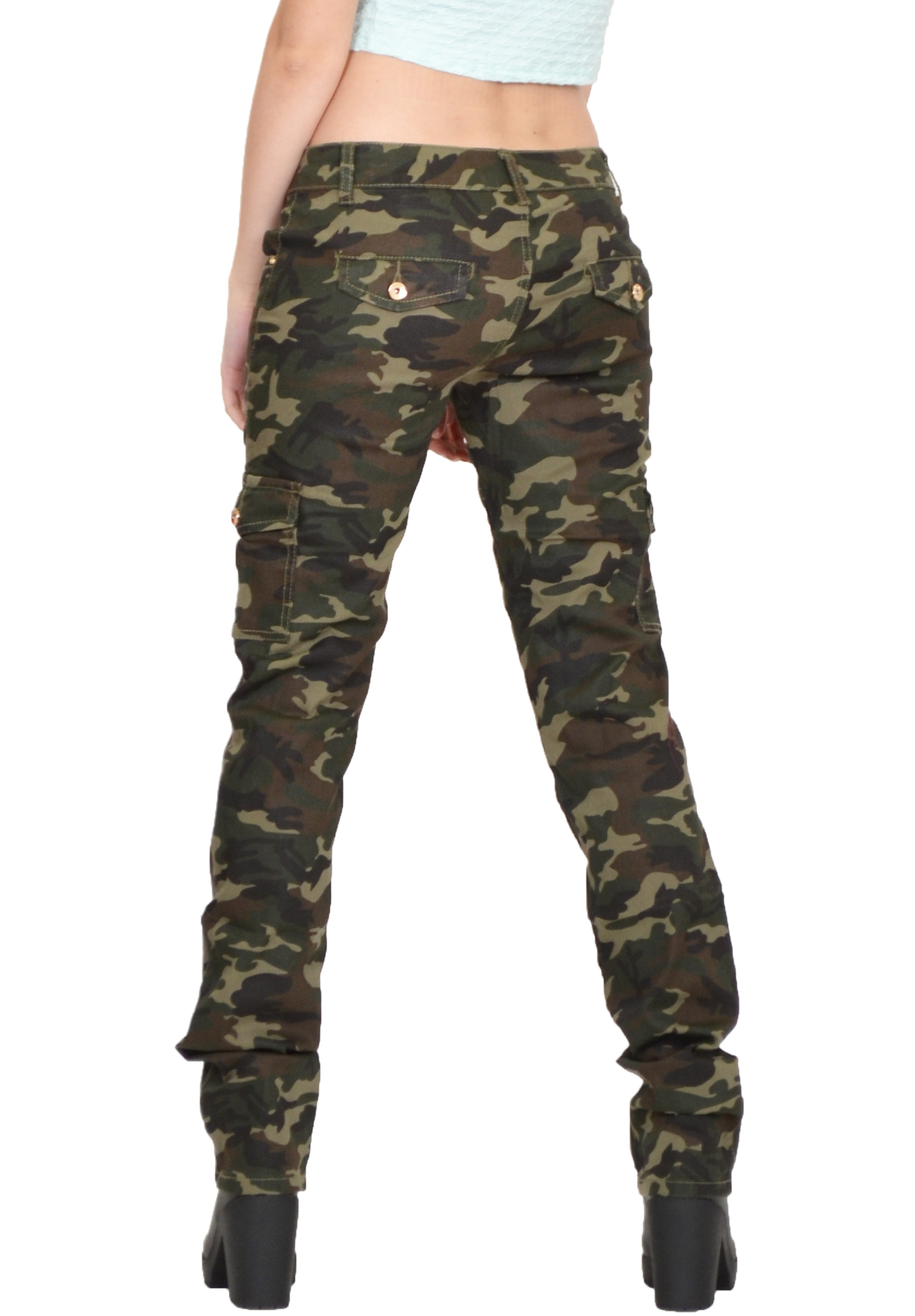 Womens Army Military Green Camouflage Slim Fit Combat Trousers Cargo ...