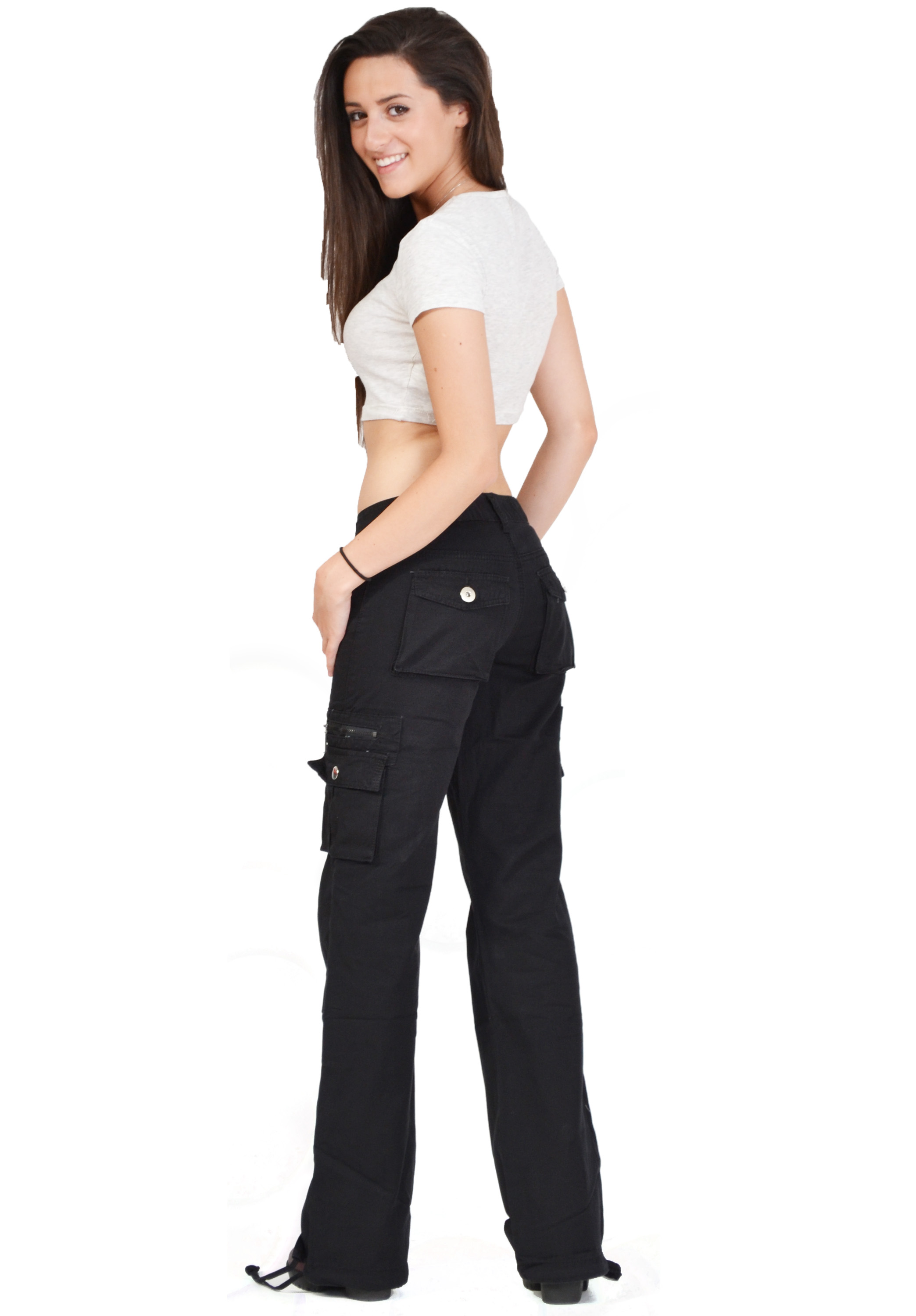 New Ladies Womens Black Wide Loose Combat Trousers Cargo Jeans ...