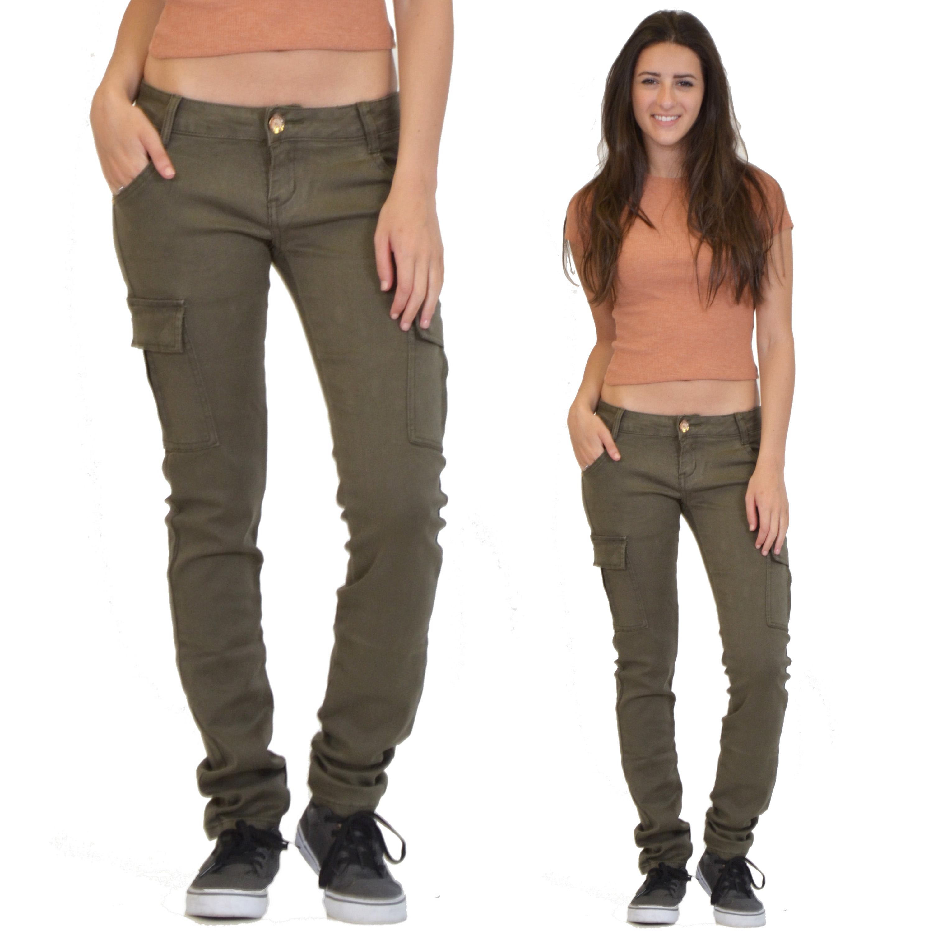 New Womens Ladies Slim Fitted Stretch Combat Jeans Pants Skinny Cargo ...