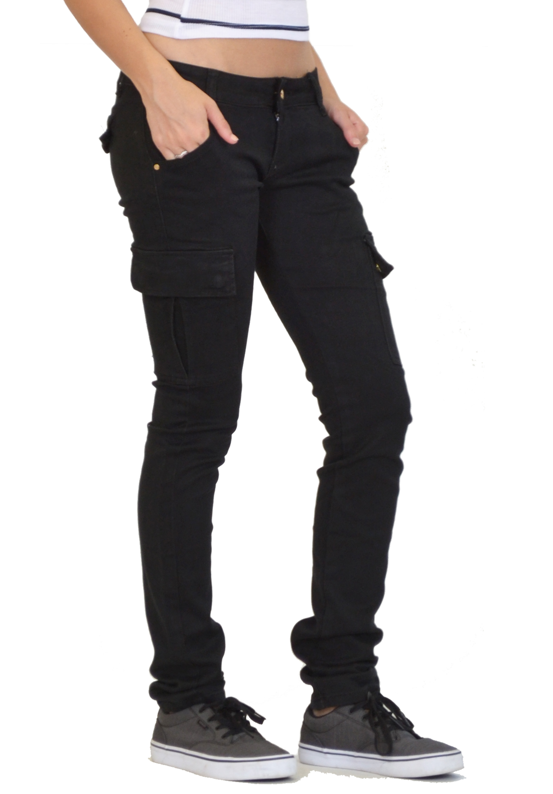 New Womens Ladies Slim Fitted Stretch Combat Jeans Pants Skinny Cargo ...