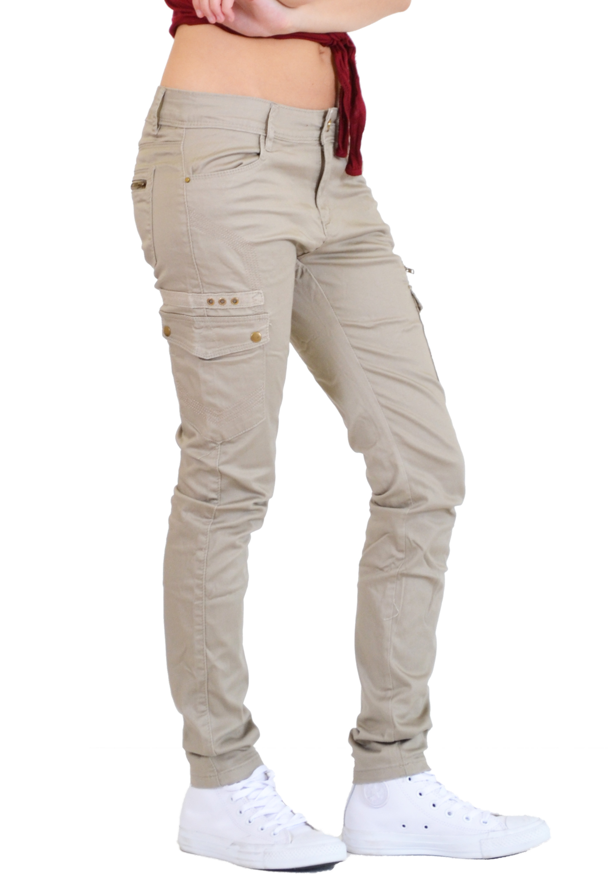 New Ladies Womens Slim Fitted Stretch Combat Jeans Pants Skinny Cargo ...