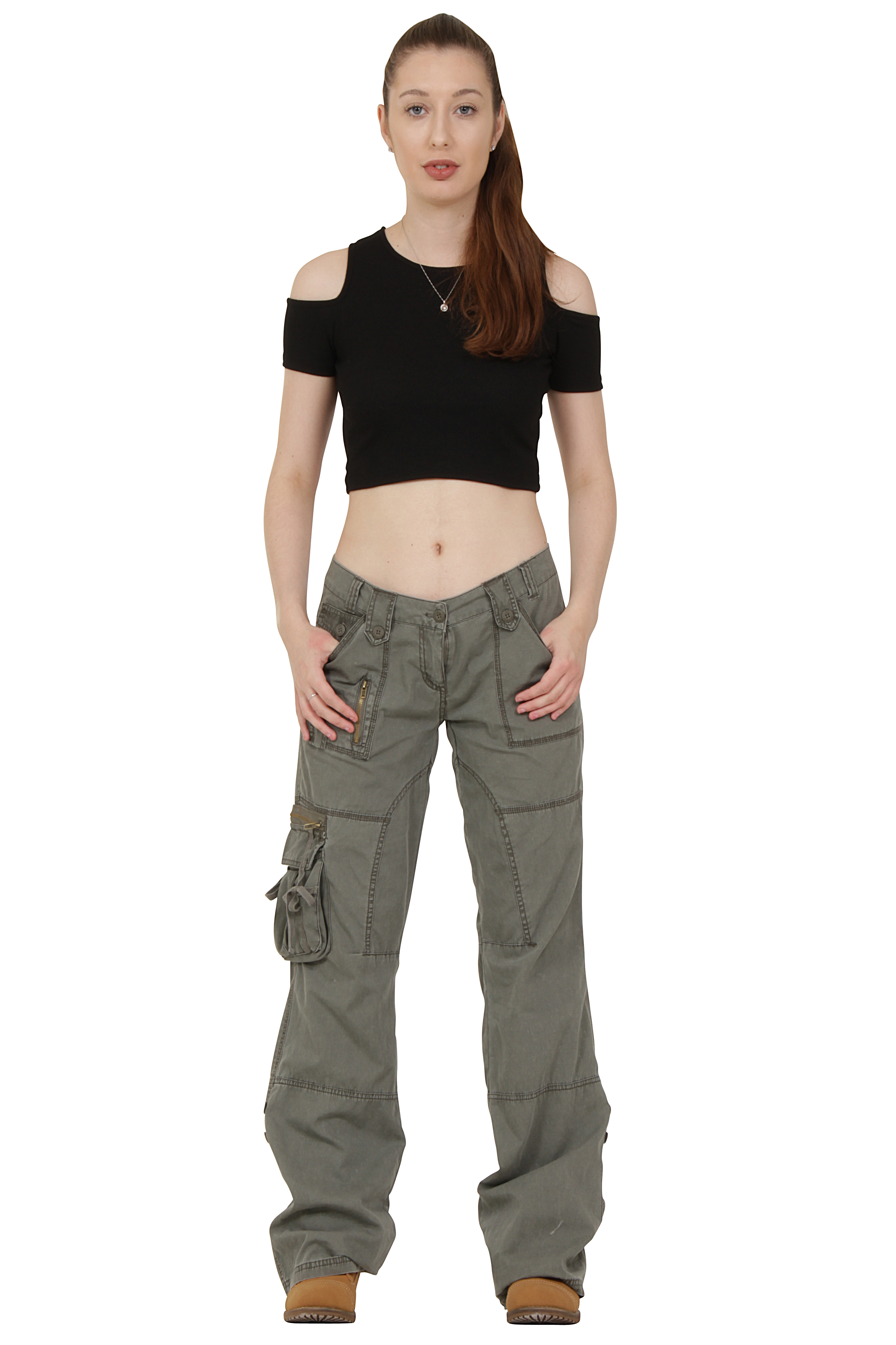 New Womens Army Miltary Style Green Wide Loose Leg Combat Trousers ...