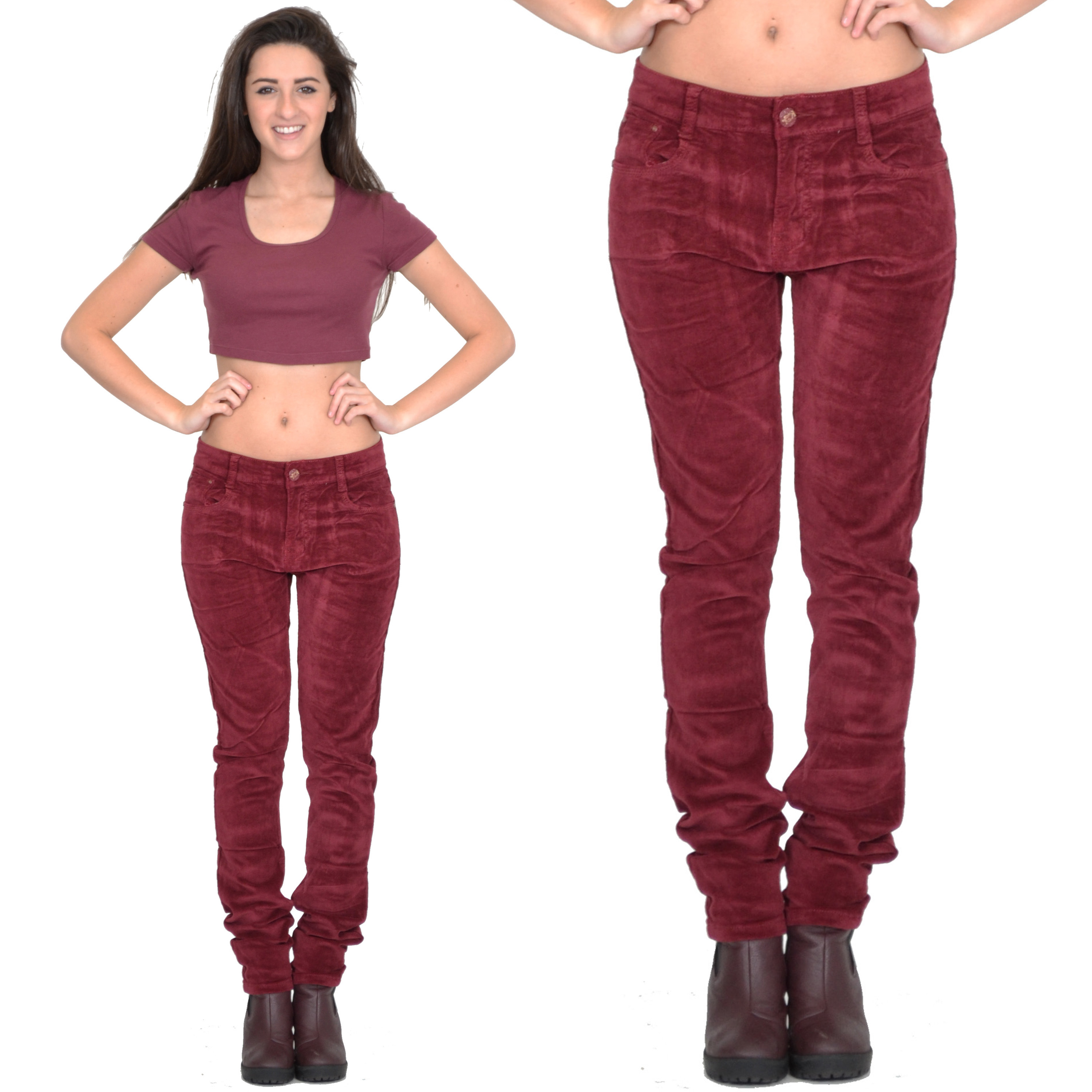 New Ladies Womens Slim Skinny Stretchy Red Cords Corduroy Trousers ...