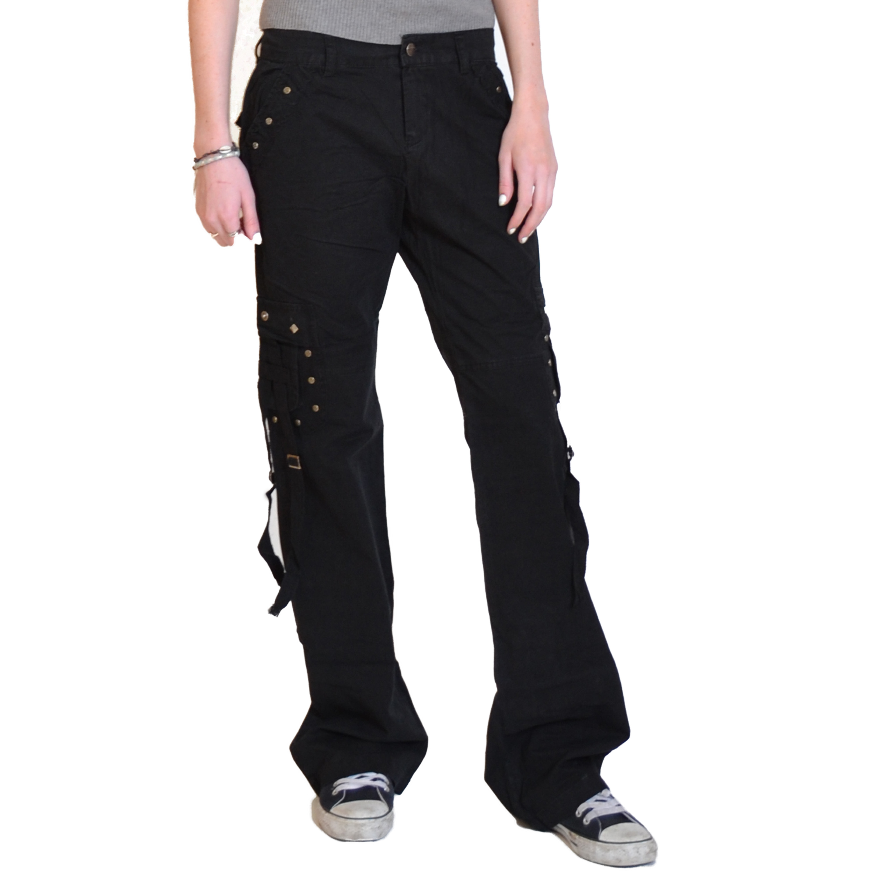 Black Lightweight Combat Trousers Goth Punk Emo Cargo Jeans Loose Wide ...