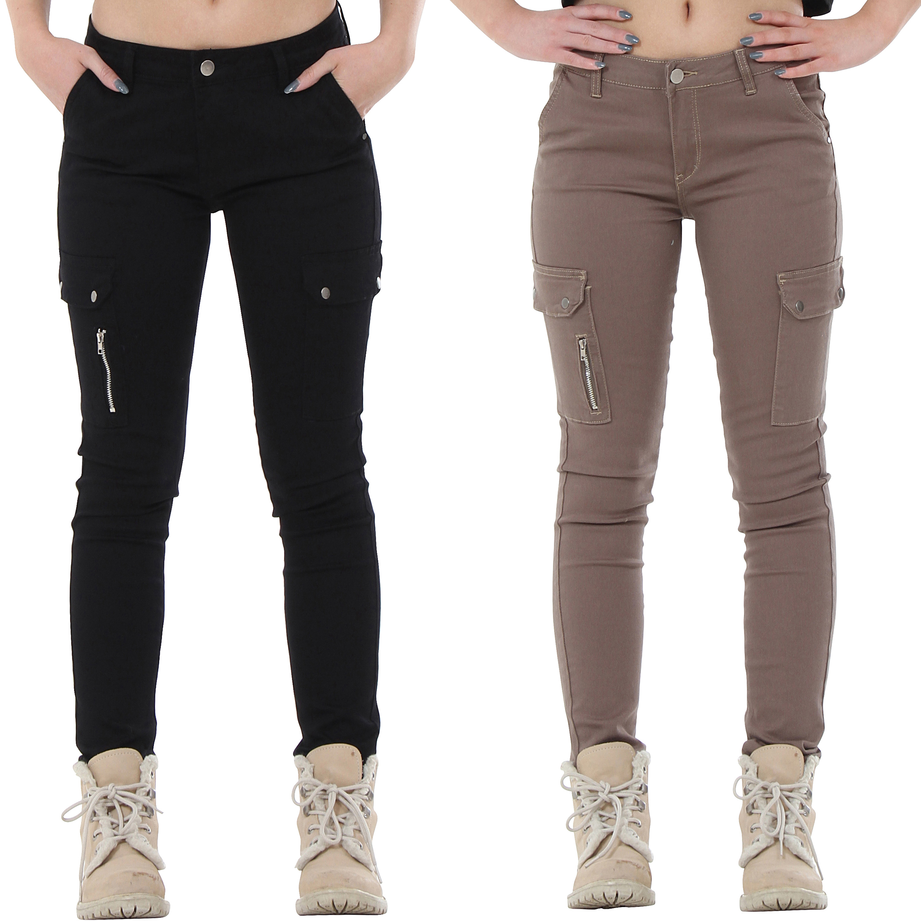 New Womens Ladies Slim Skinny Fitted Combat Pants Cargo Trousers Jeans ...