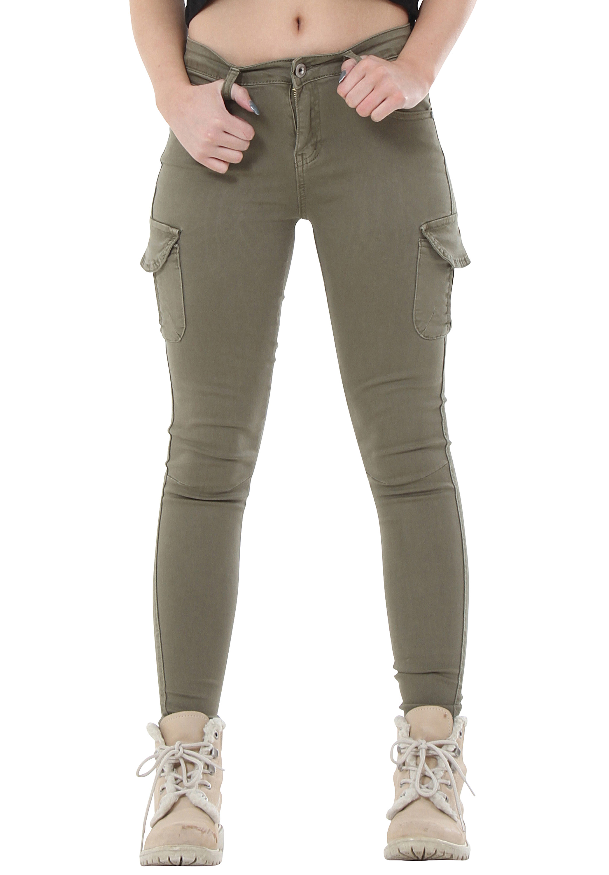New Womens Army Green Slim Skinny Stretch Combat Trousers Cargo Pants ...