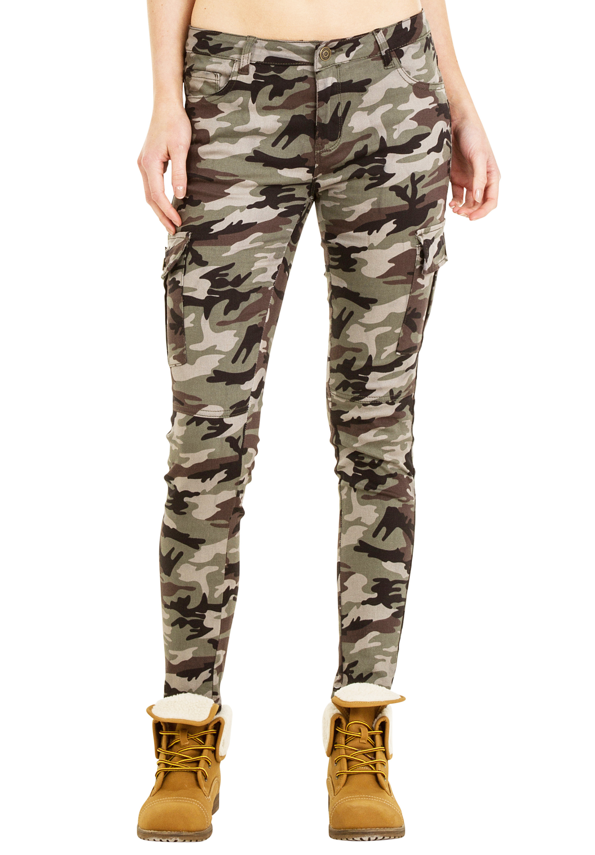 New Womens Ladies Slim Skinny Stretchy Camouflage Combat Trousers Cargo ...