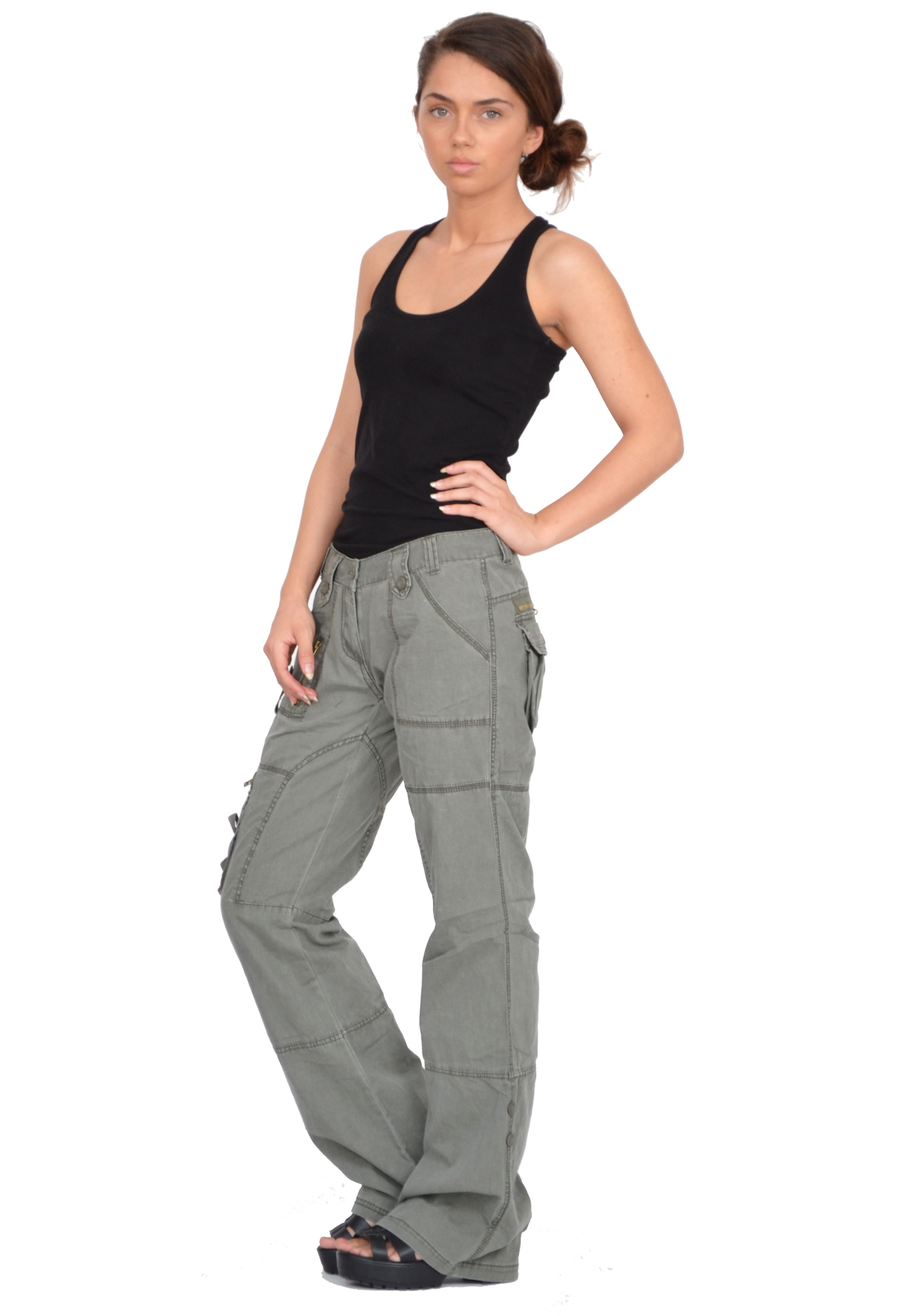 Army Military Khaki Green Wide Leg Loose Combat Trousers Cargo ...