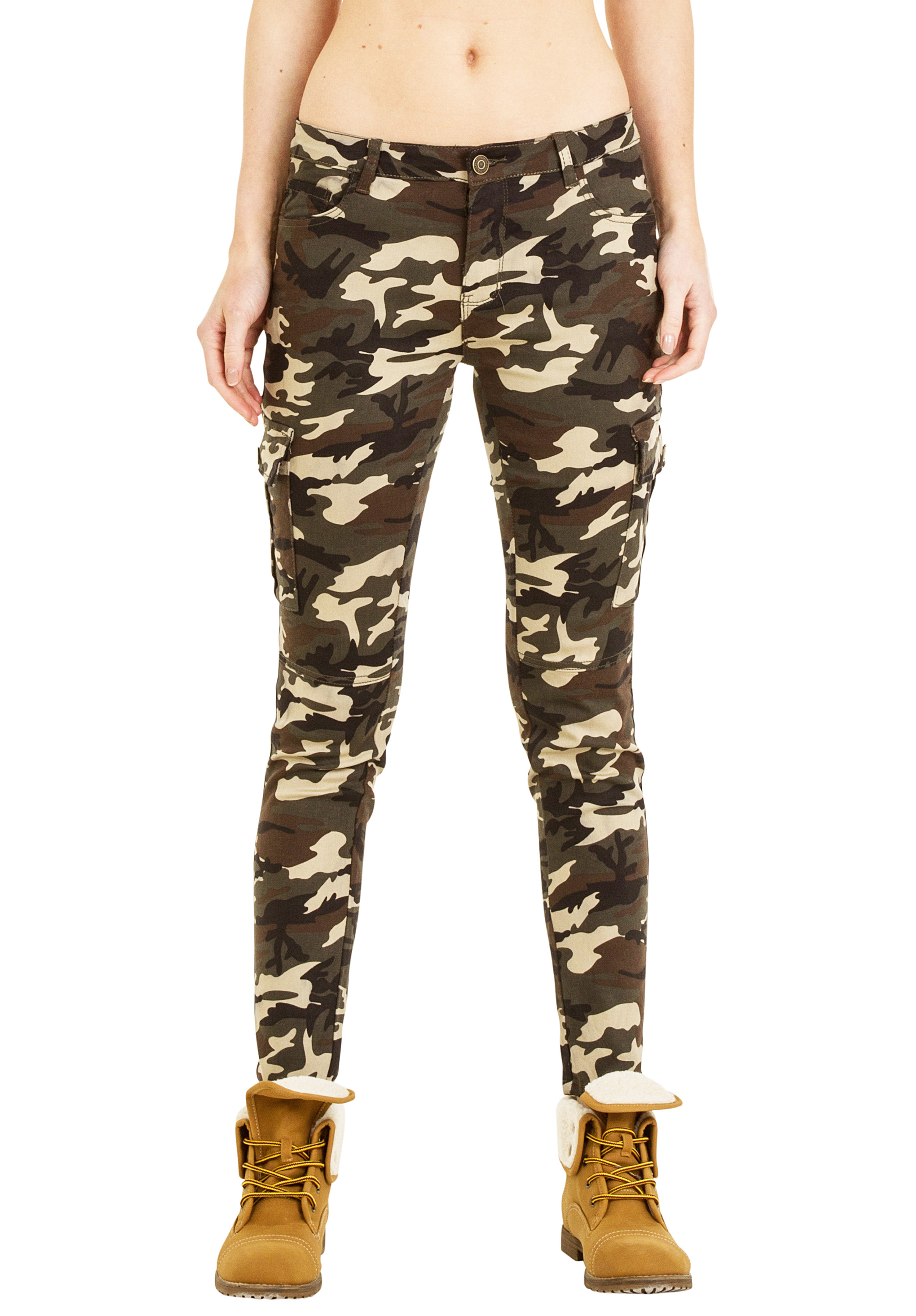 New Womens Slim Skinny Stretch Army Style Camouflage Combat Trousers ...