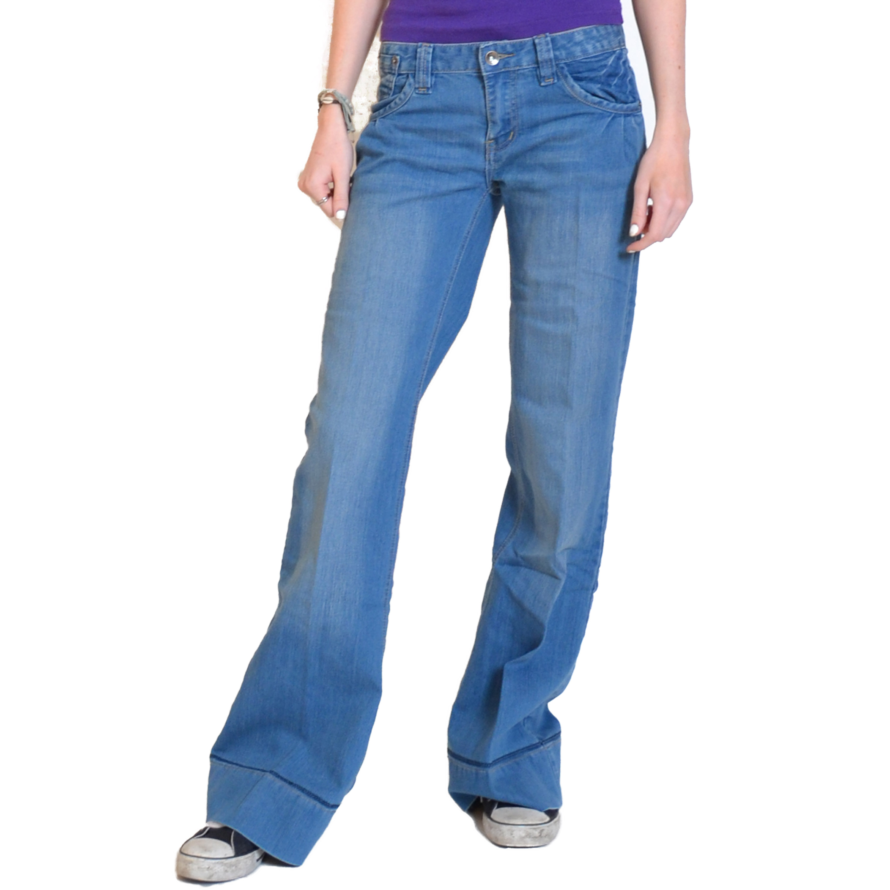 Ladies Womens Blue Faded 60s 70s Wide Flares Bell Bottoms Bootcut Jeans ...