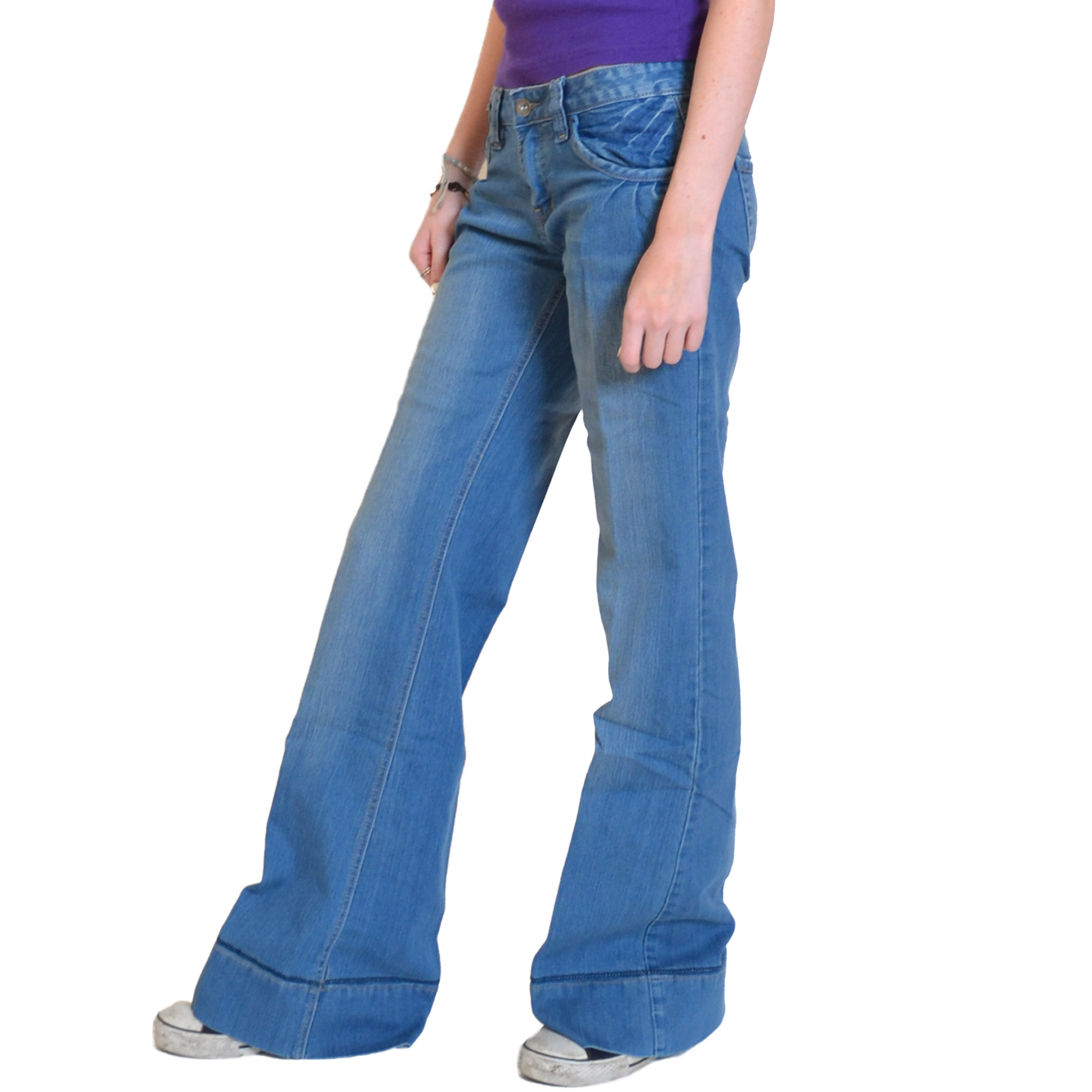 Ladies Womens Blue Faded 60s 70s Wide Flares Bell Bottoms Bootcut Jeans ...