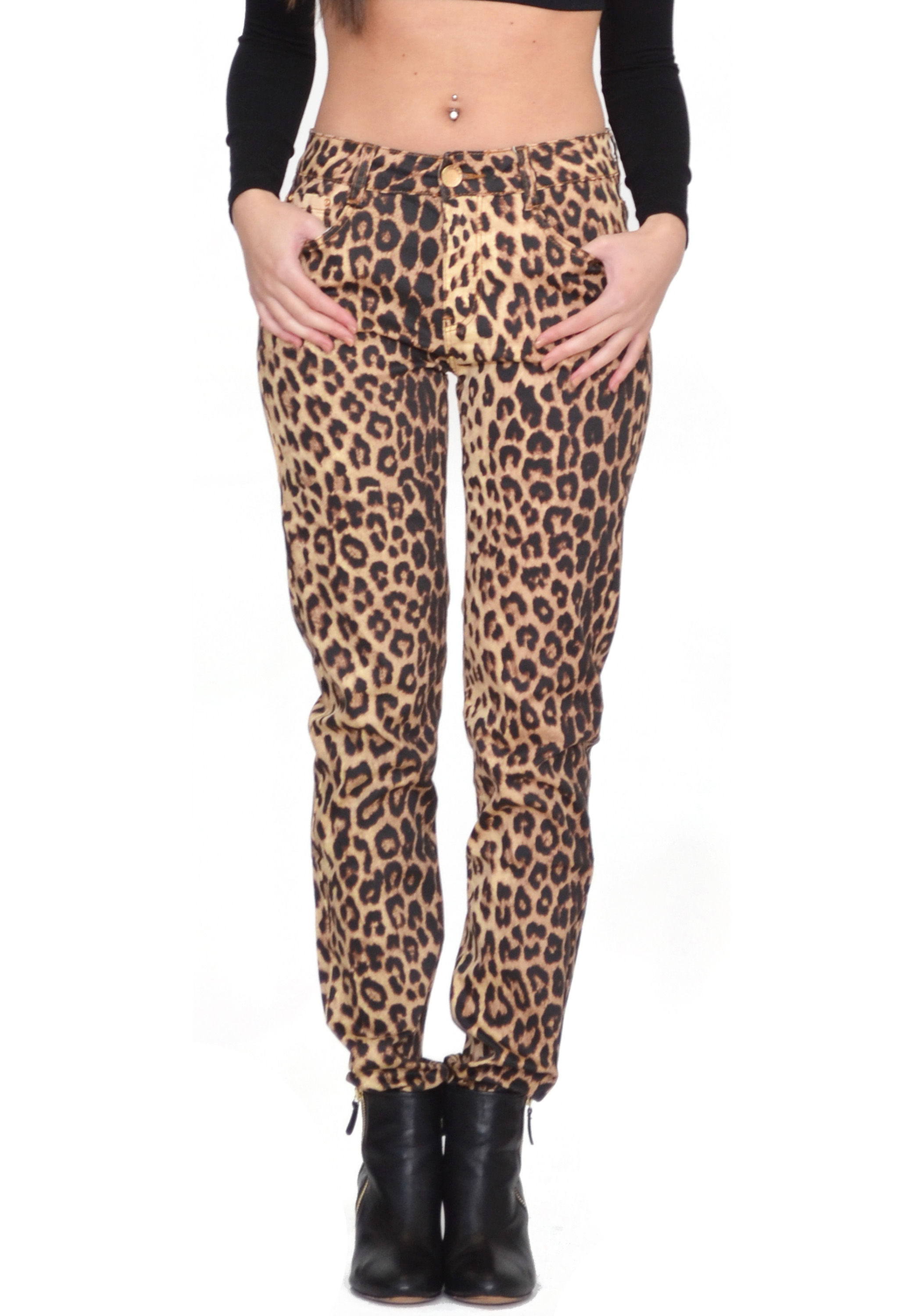 New Brown Leopard Animal Print Slim Skinny Fitted Stretch Jeans Pants ...