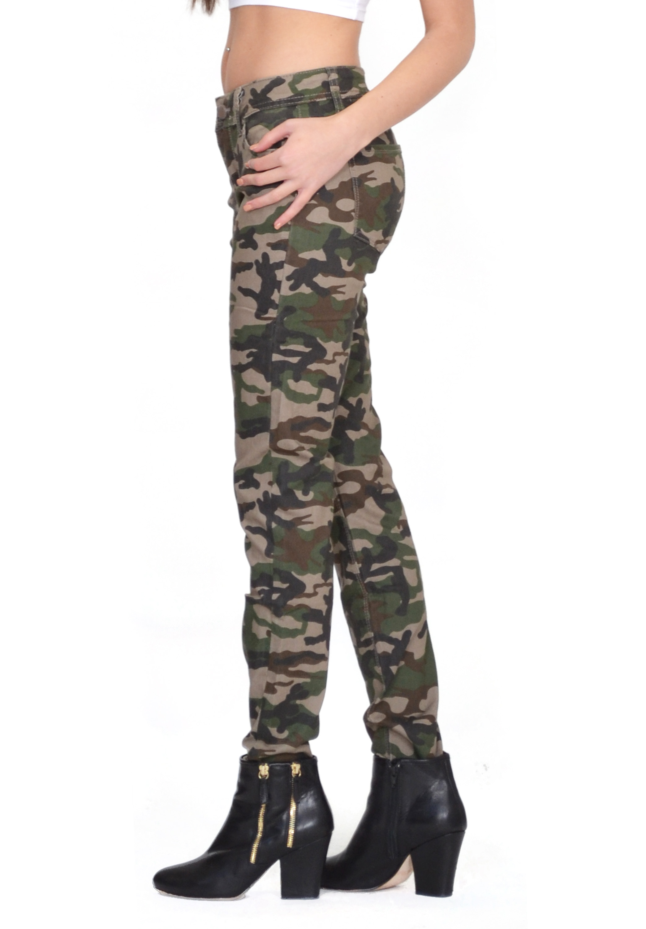 Army Military Green Camouflage Skinny Slim Fitted Stretch Jeans Pants ...