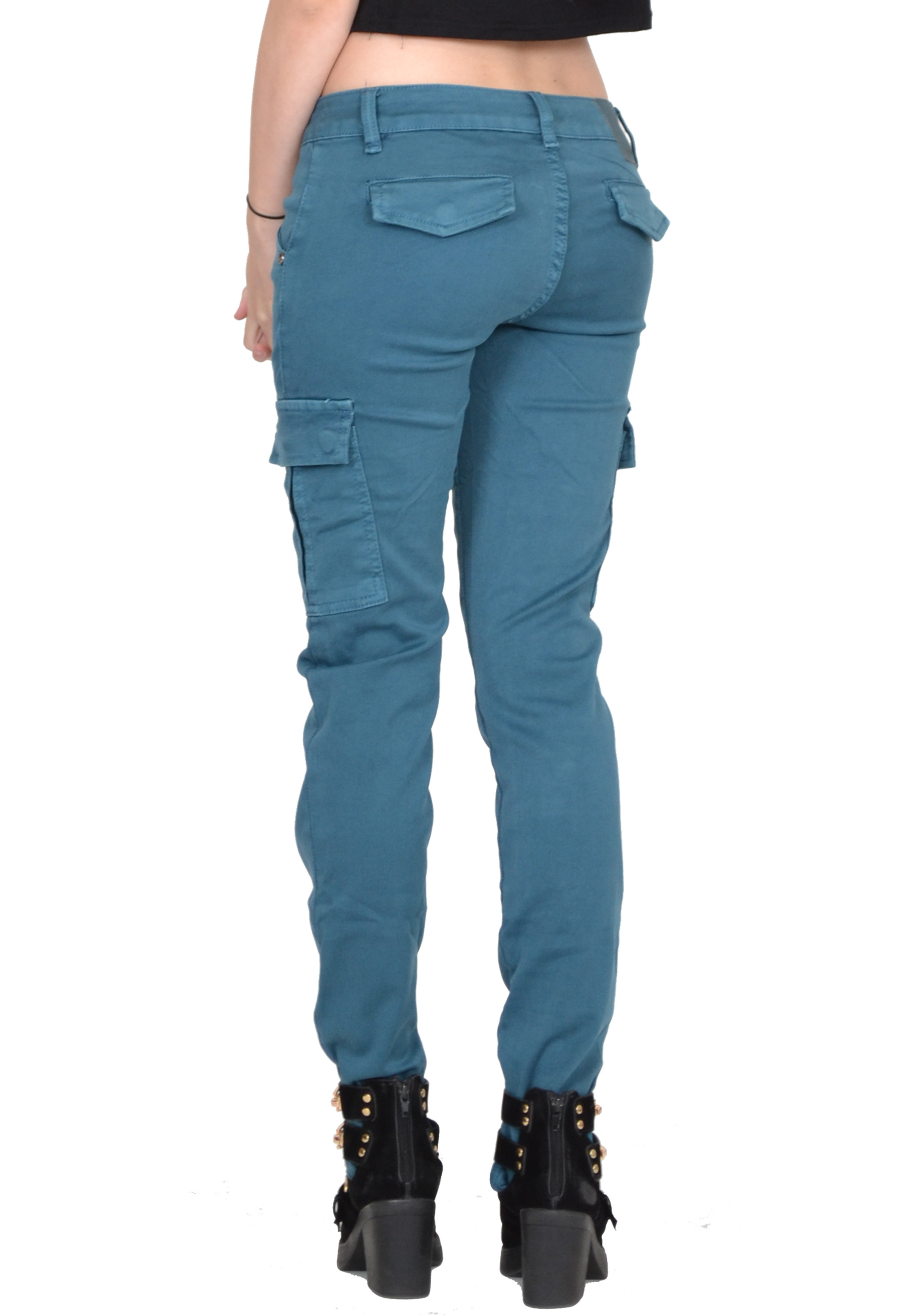 Ladies Womens Teal Blue Slim Skinny Stretch Combat Pants Cargo Trousers ...