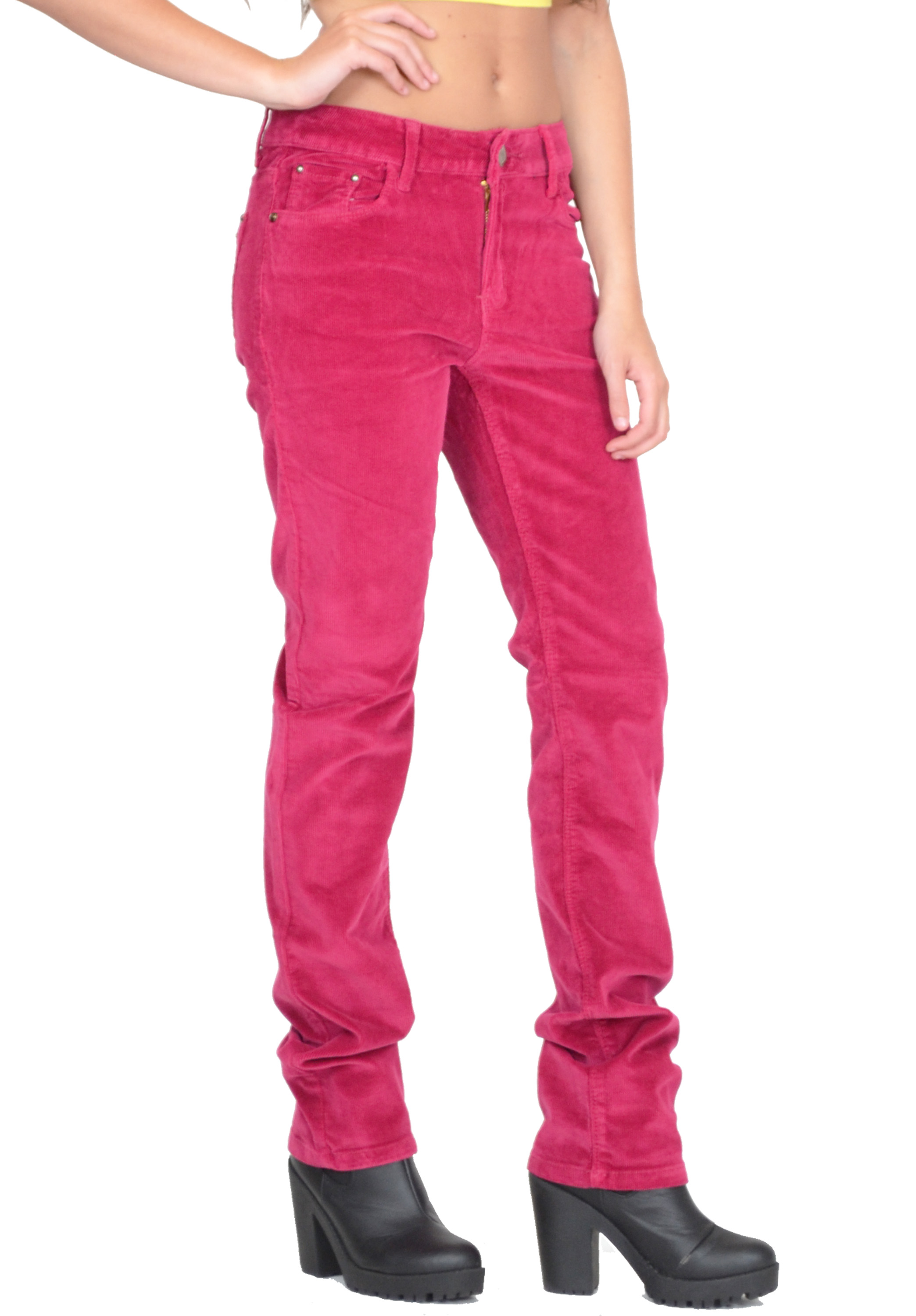 New Ladies Womens Slim Skinny Stretchy Cords Pink Corduroy Trousers ...