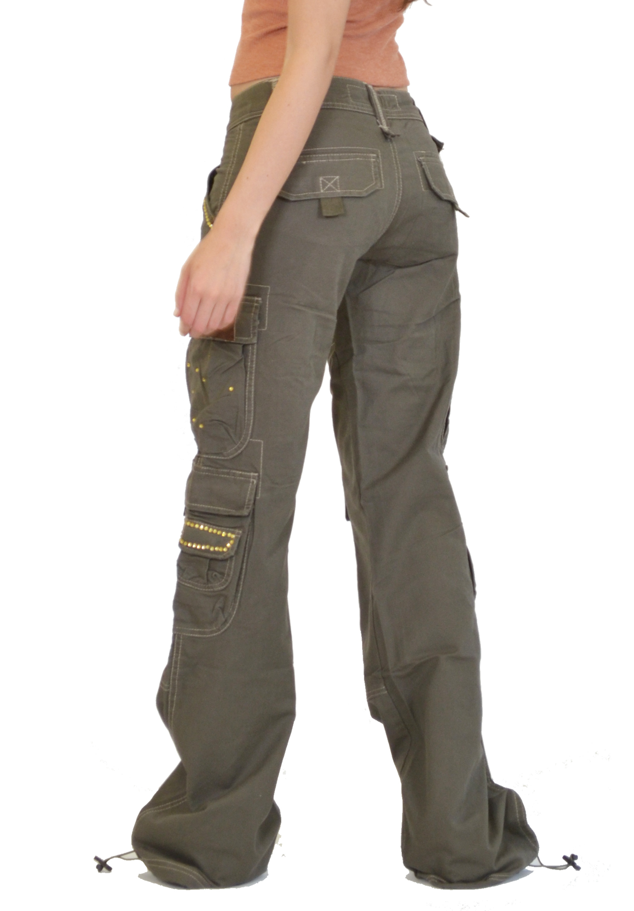 New Womens Ladies Khaki Green Brown Wide Leg Combat Trousers Cargo ...