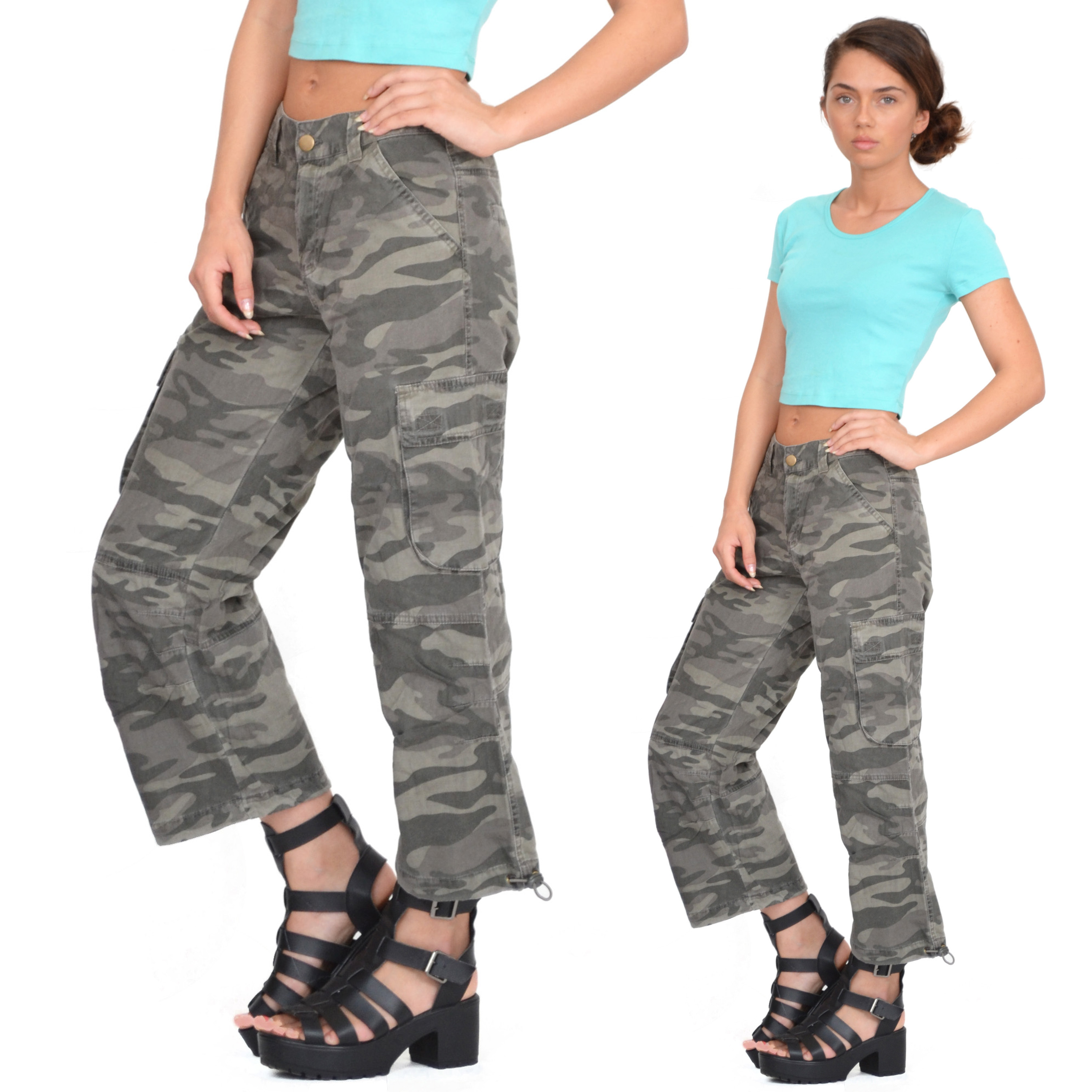 New Womens Army Military Green Camouflage Cargo Combat Shorts 3/4 ...