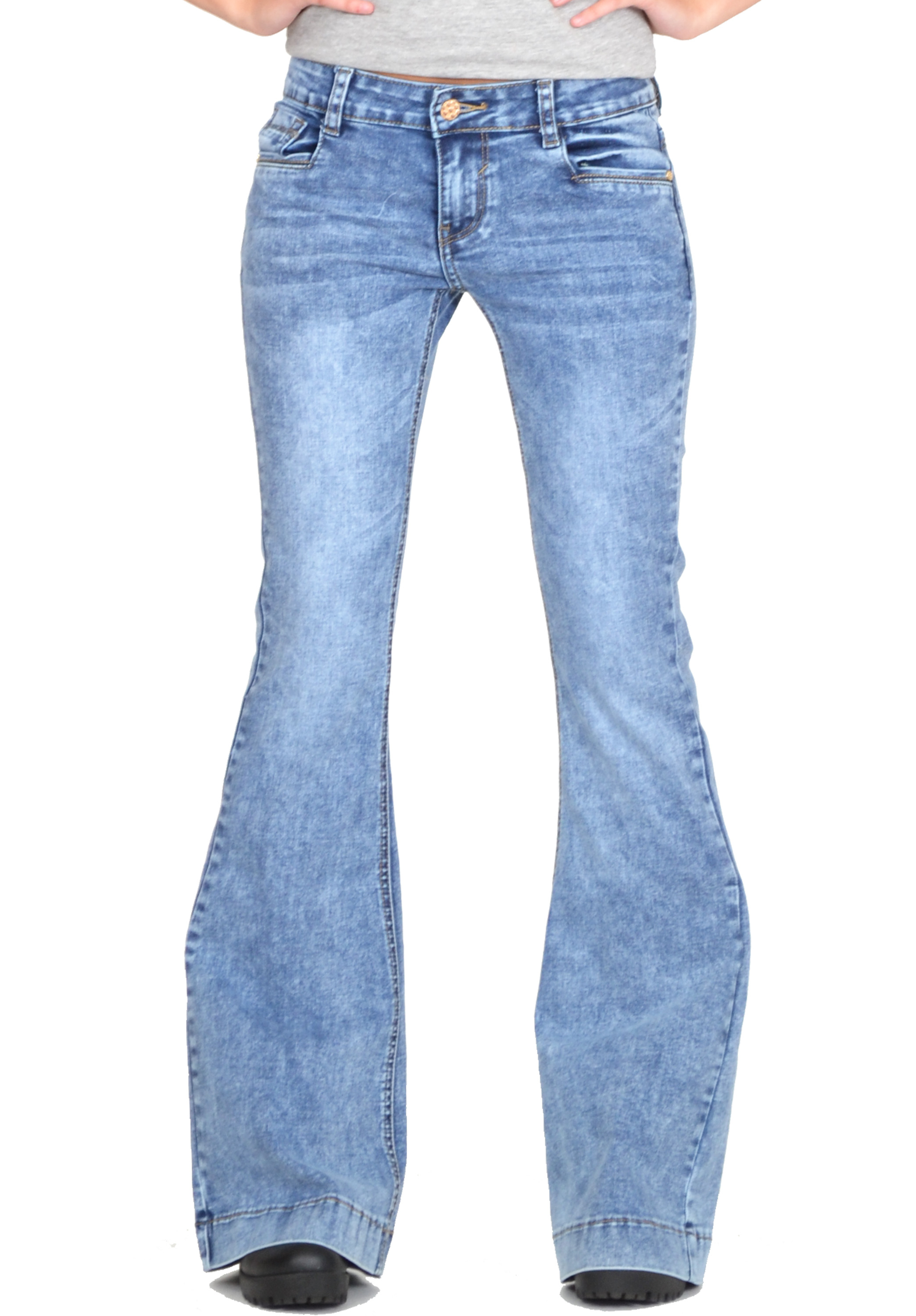 New Ladies Womens 60s 70s Blue Faded Bell Bottoms Denim Flares Wide ...