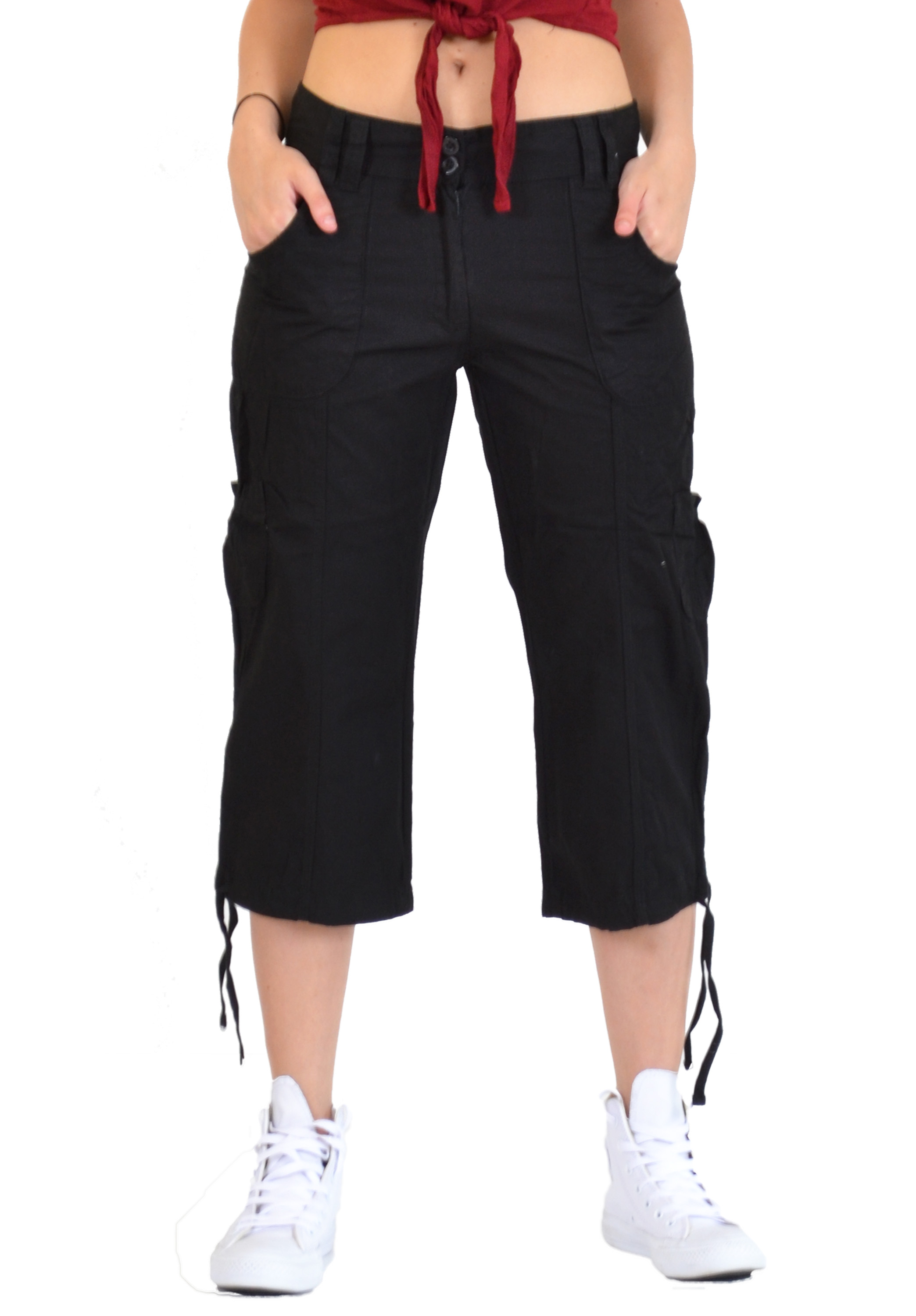 New Ladies Womens Lightweight Cotton Cargo Combat Shorts 3/4 Length Capri Pants | eBay