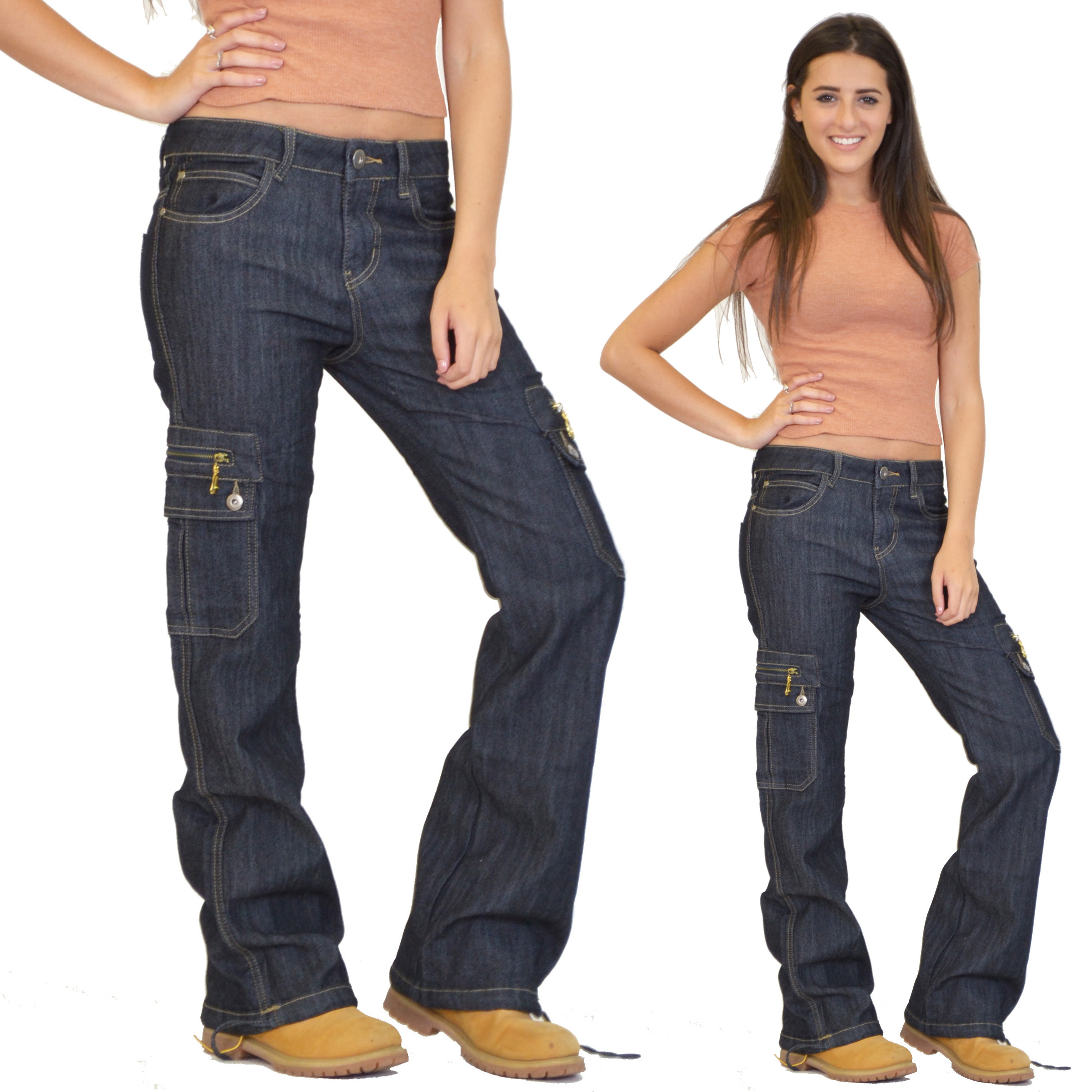 New Womens Ladies Wide Loose Denim Combat Trousers Cargo Jeans ...