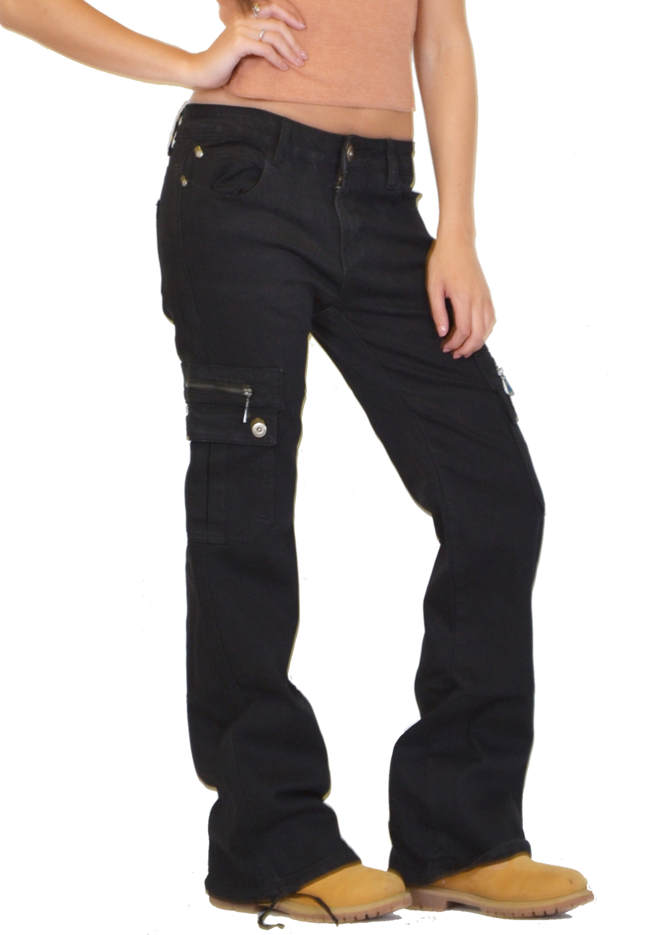 New Womens Ladies Wide Loose Denim Combat Trousers Cargo Jeans