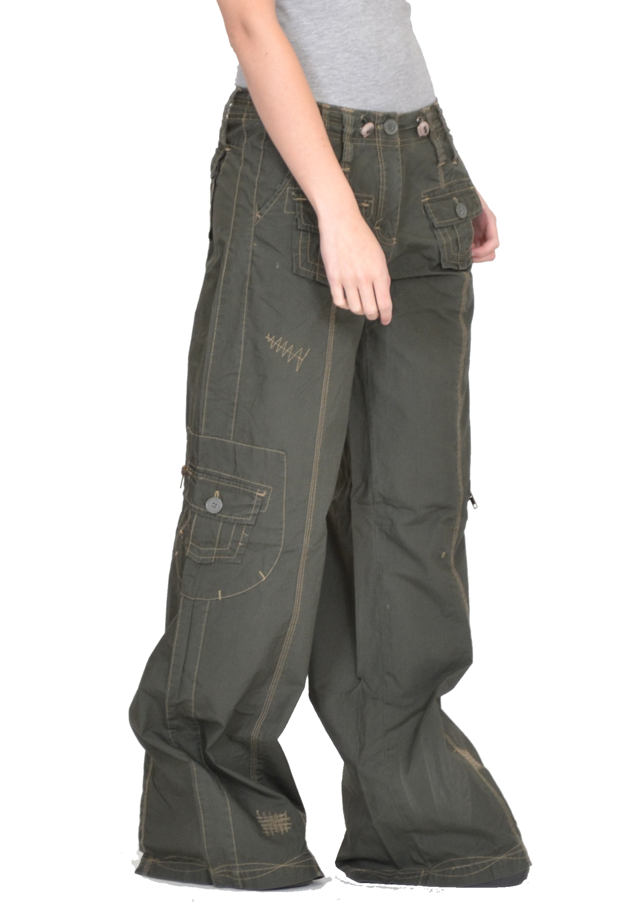 New Ladies Womens Baggy Wide Leg Loose Lightweight Combat Trousers Cargo Pants Ebay