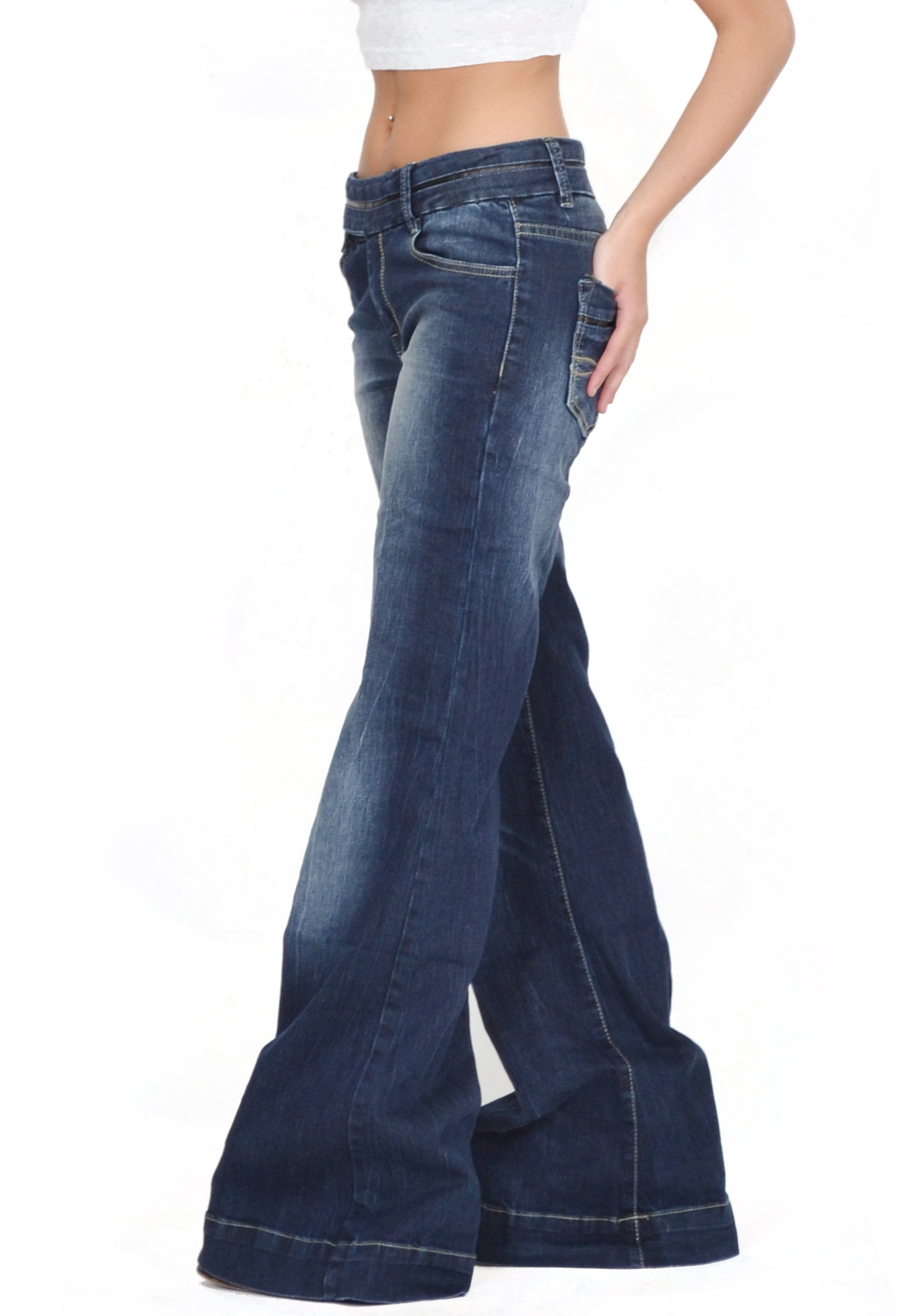 New 60s 70s Retro Dark Blue Faded Bell Bottoms Hippy Flares Wide Flared ...
