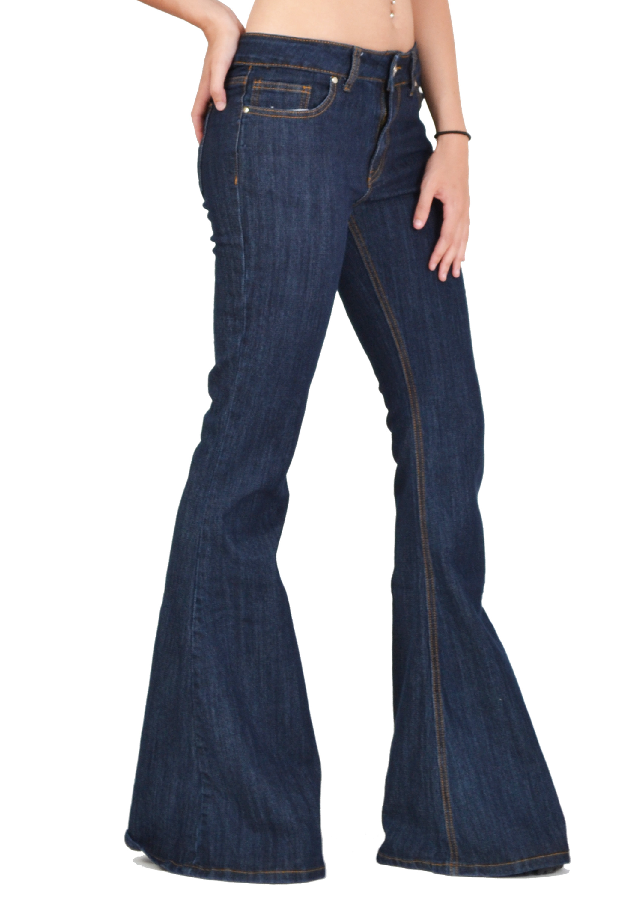 New Womens Dark Blue 60s 70s Retro Bell Bottoms Flares Hippy Wide ...