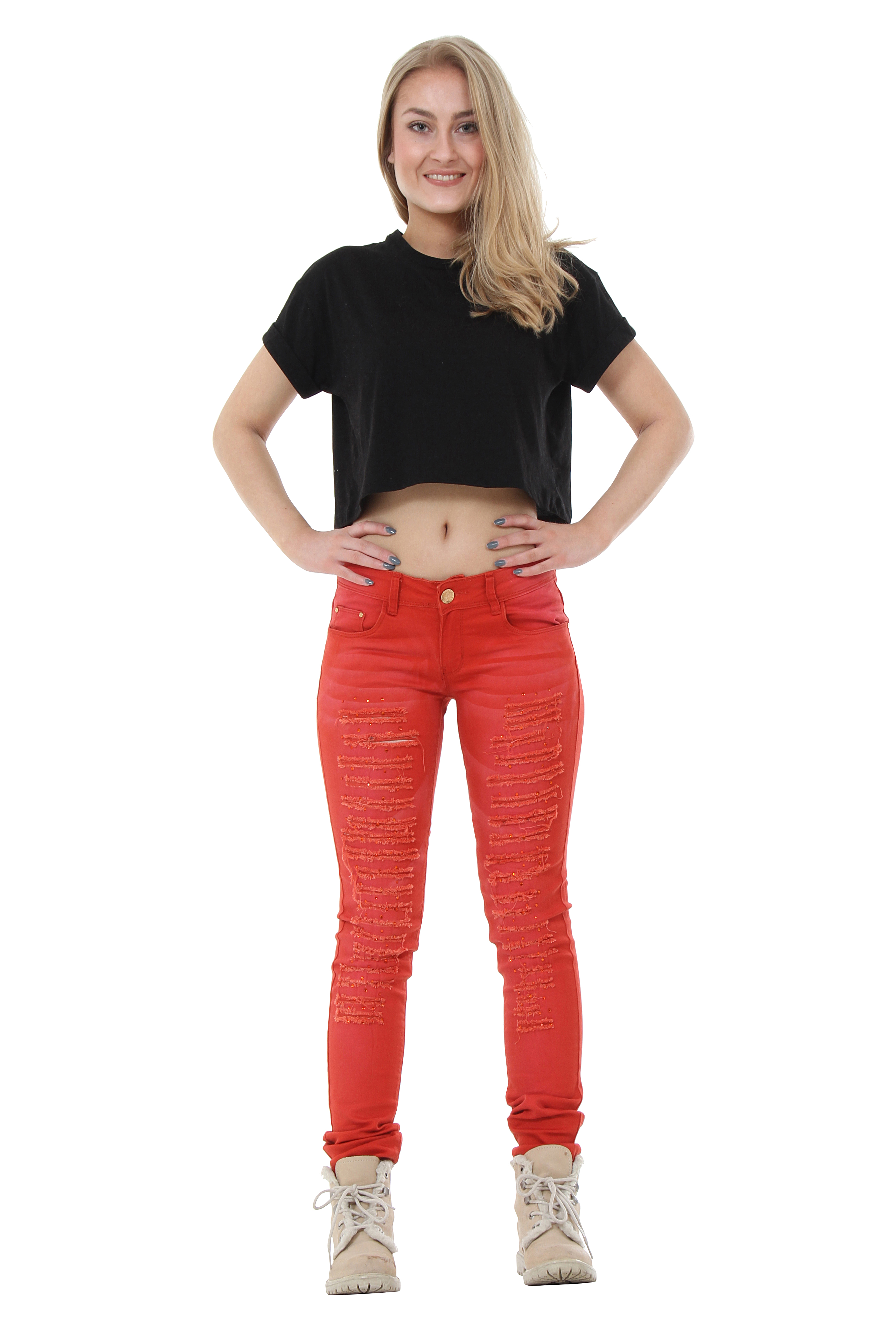 New Womens Coloured Ripped Frayed Slim Skinny Stretch Hipster Jeans Trousers