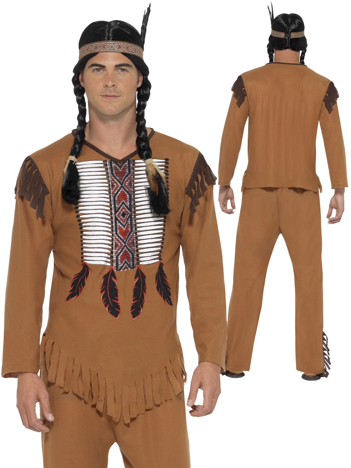 Adult Native American Red Indian Man Warrior Chief Fancy Dress Up Cowboy Costume