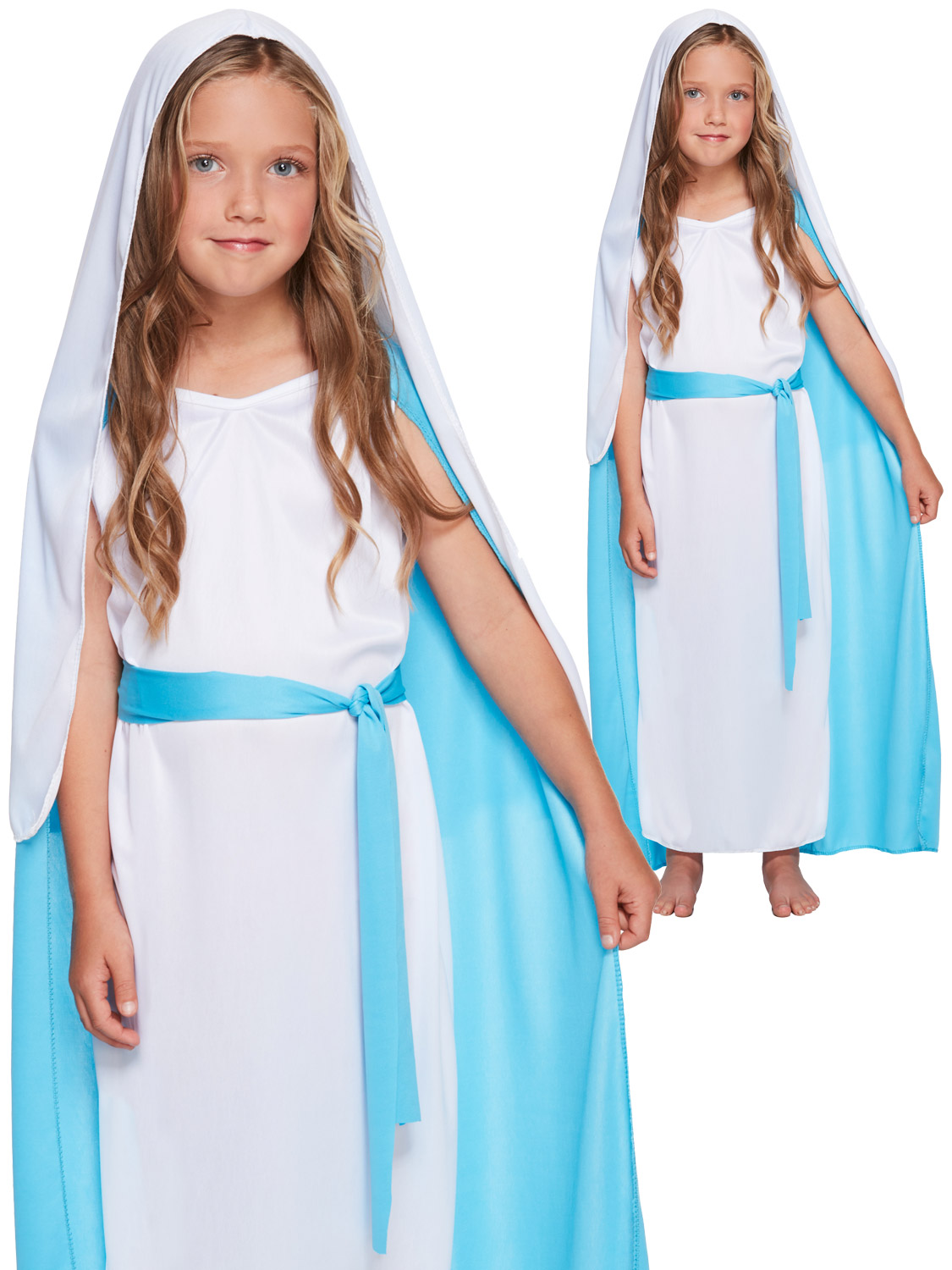 Girls Virgin Mary Nativity Costume Kids Childrens Christmas Fancy Dress ...