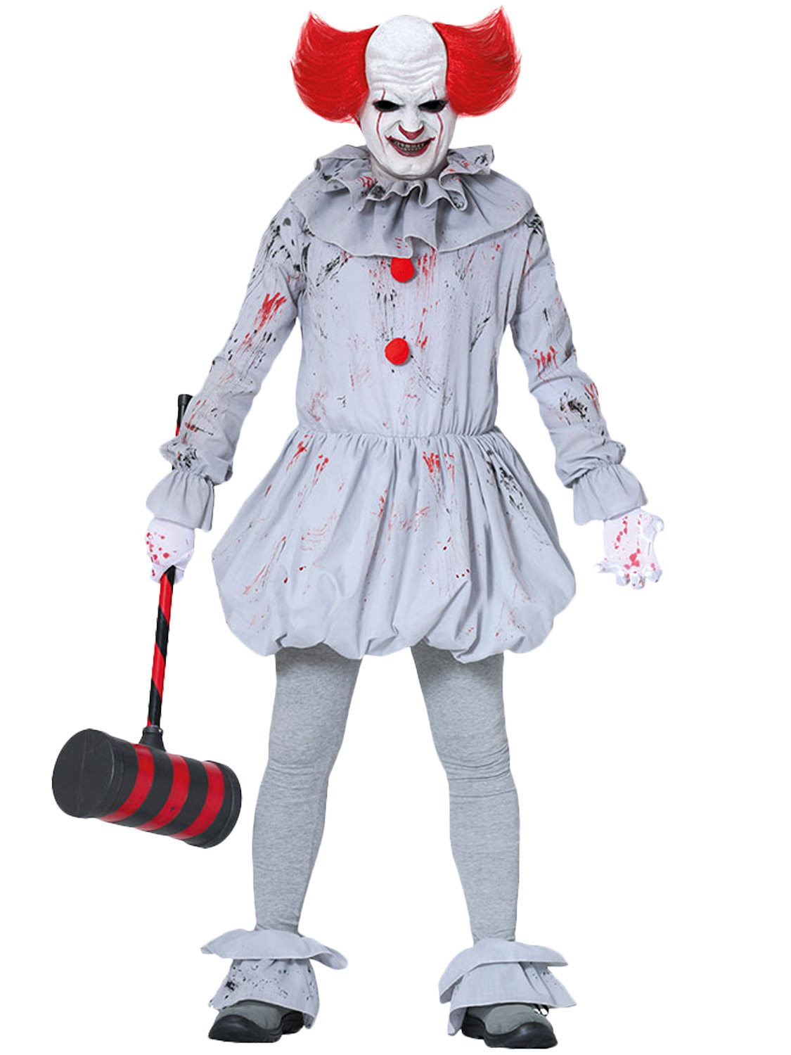 Mens Ladies Killer Pennywise Clown Costume Scary Circus Halloween Fancy ...