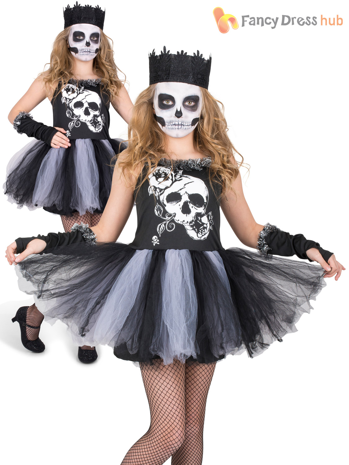 SKELETON GIRL HALLOWEEN OUTFIT RAINBOW TUTU DAY OF THE DEAD FANCY DRESS COSTUME 