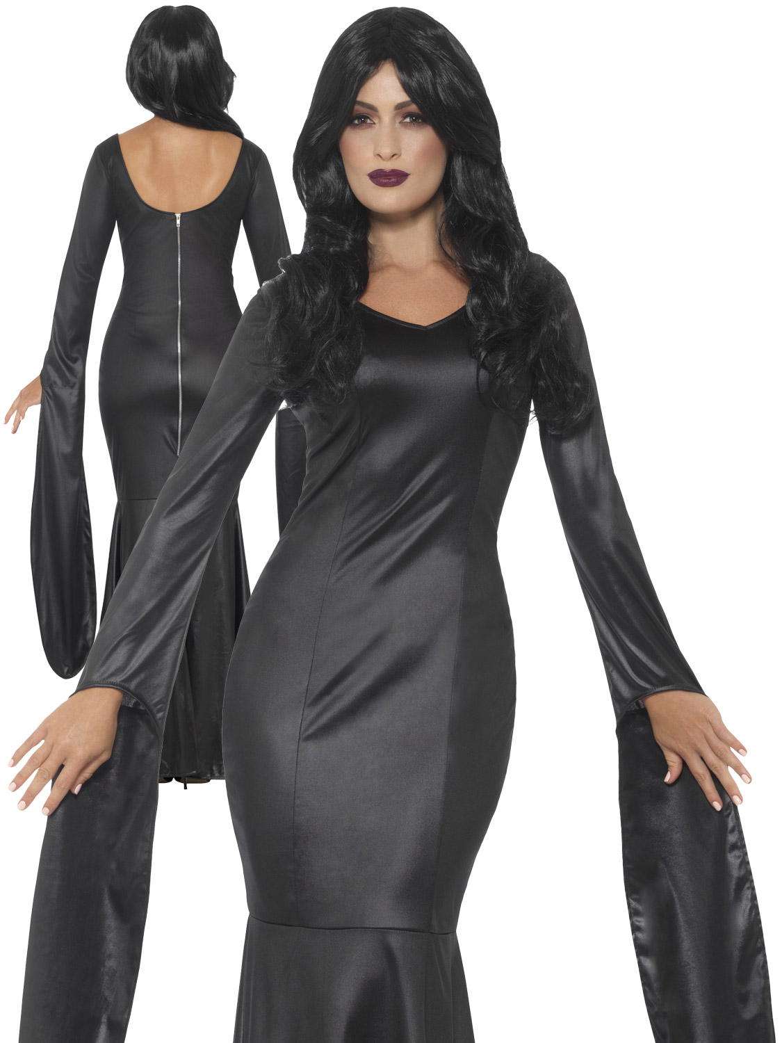 Ladies Morticia Vampire Fancy Dress Costume Witch Halloween Womens Size 10 12 14
