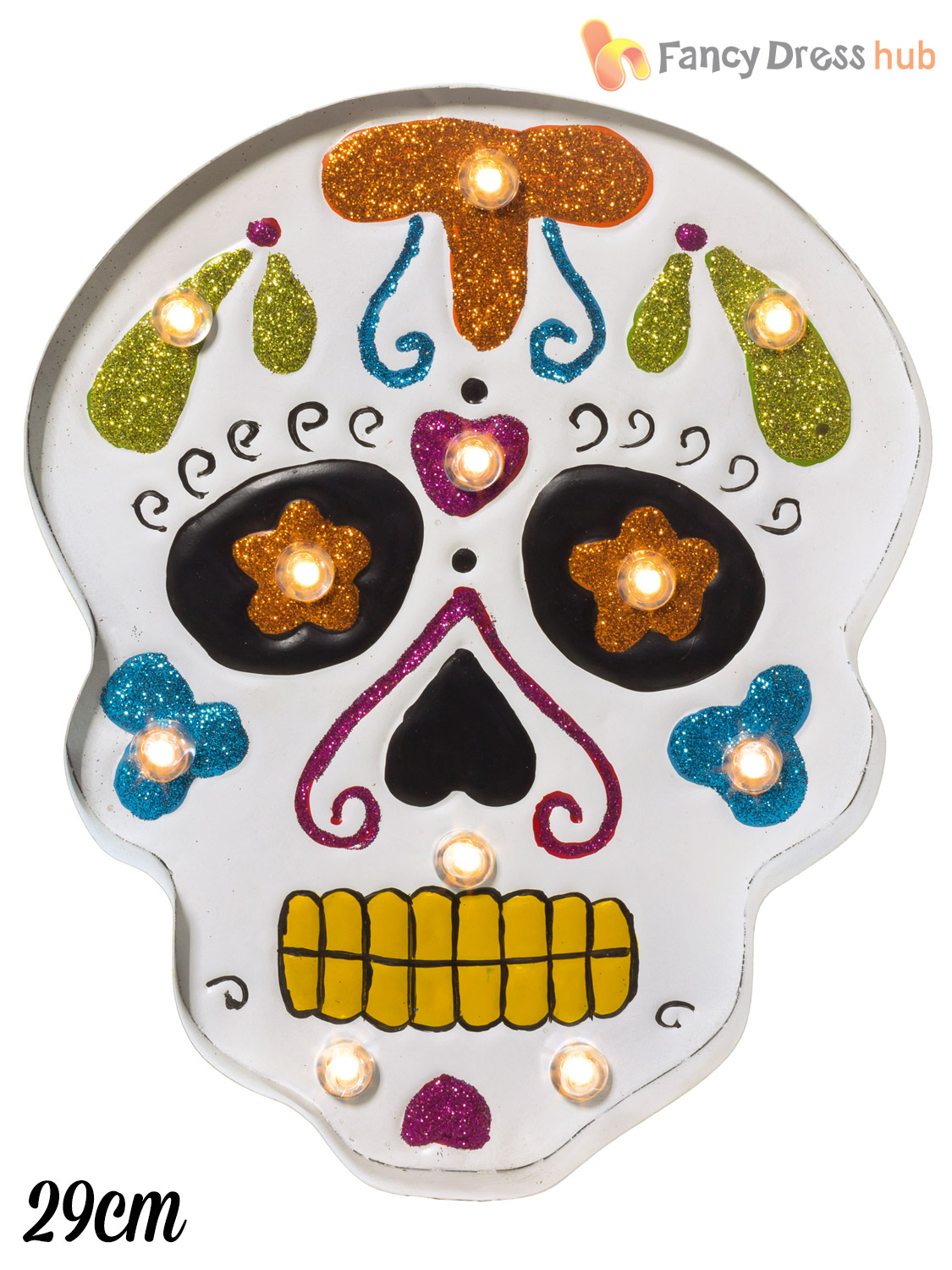 29cm Luz Día de los Muertos Azúcar Cráneo Decoración de Pared Esqueleto Halloween 