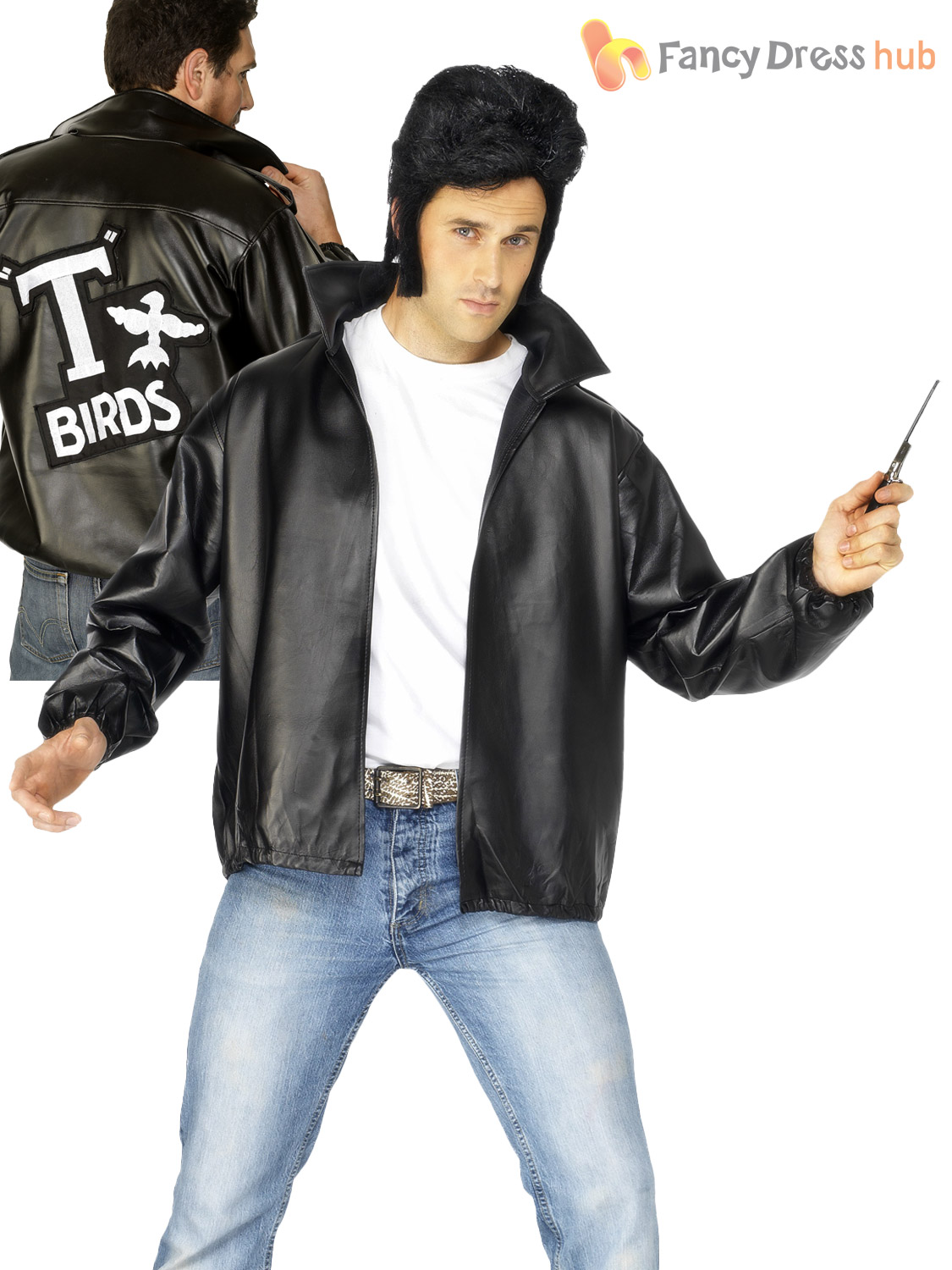 Mens Official Grease Jacket Wig T Birds Adults 50 S Danny Fancy Dress Costume Ebay