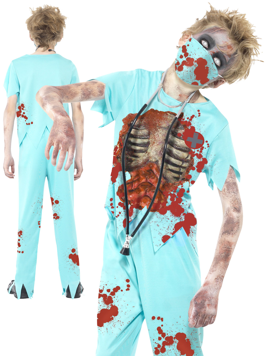 Child Surgeon Doctor Bloody Costume Green Halloween Scary Party Fancy Dress 