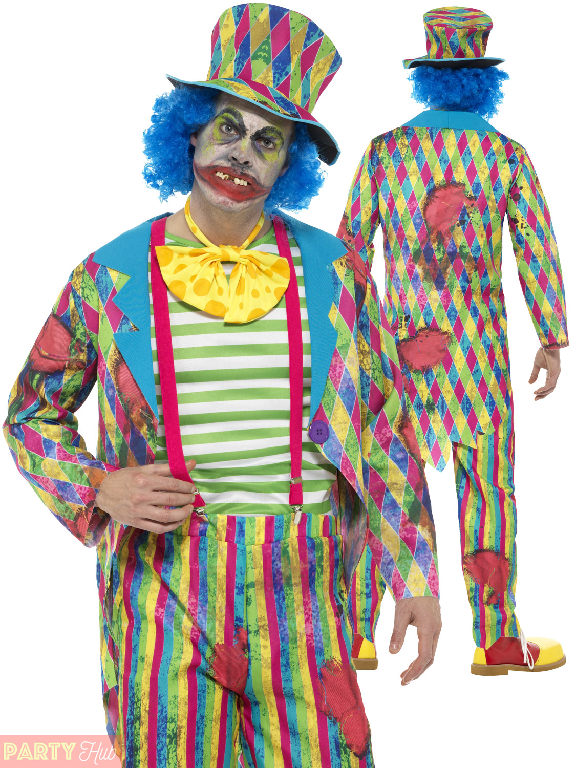 MENS EVIL PATCHWORK Clown Costume Horror Circus Scary Halloween Fancy ...