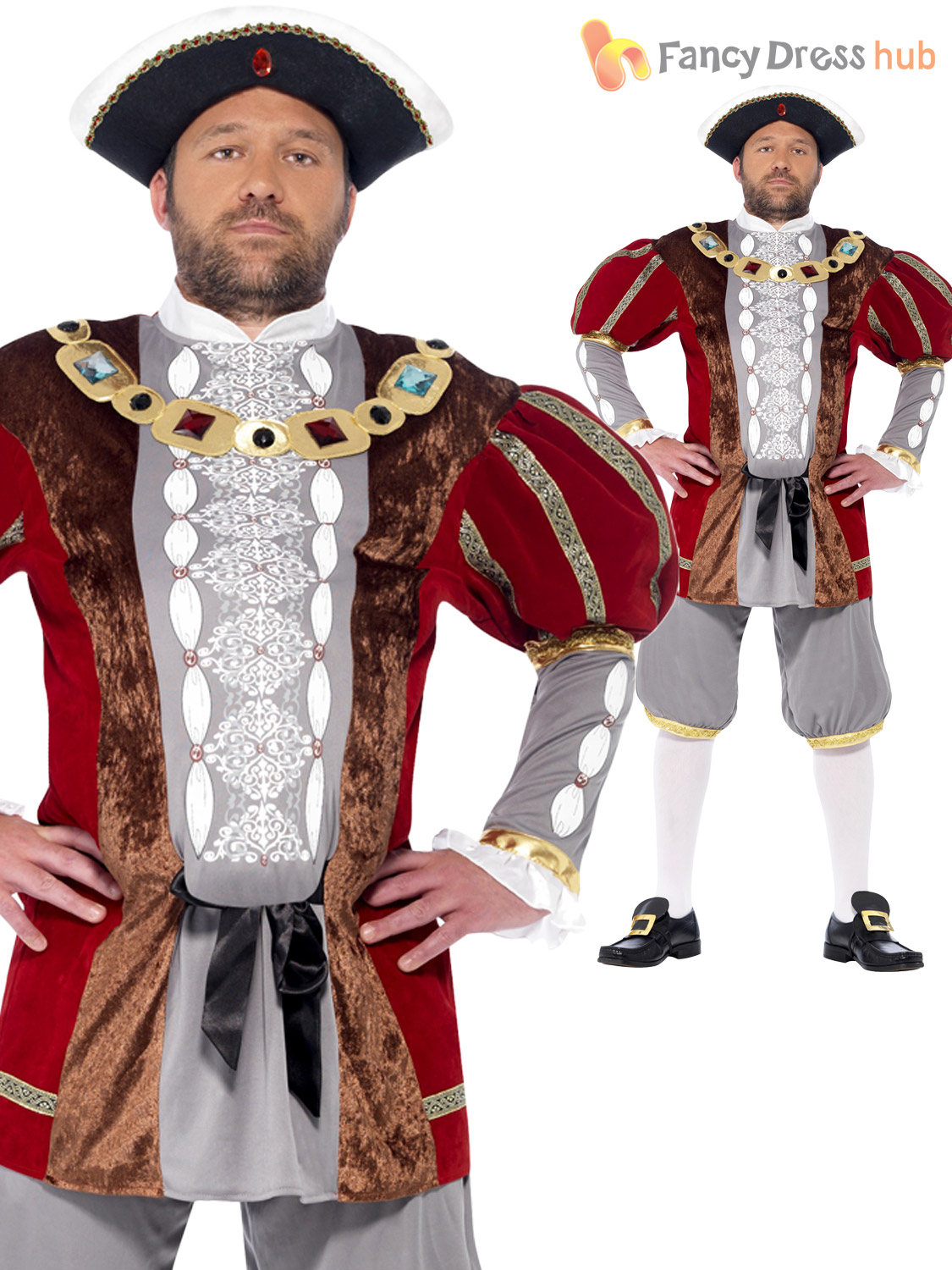 Mens King Henry VIII 8th Costume Royal Medieval Historical Tudor Fancy Dress