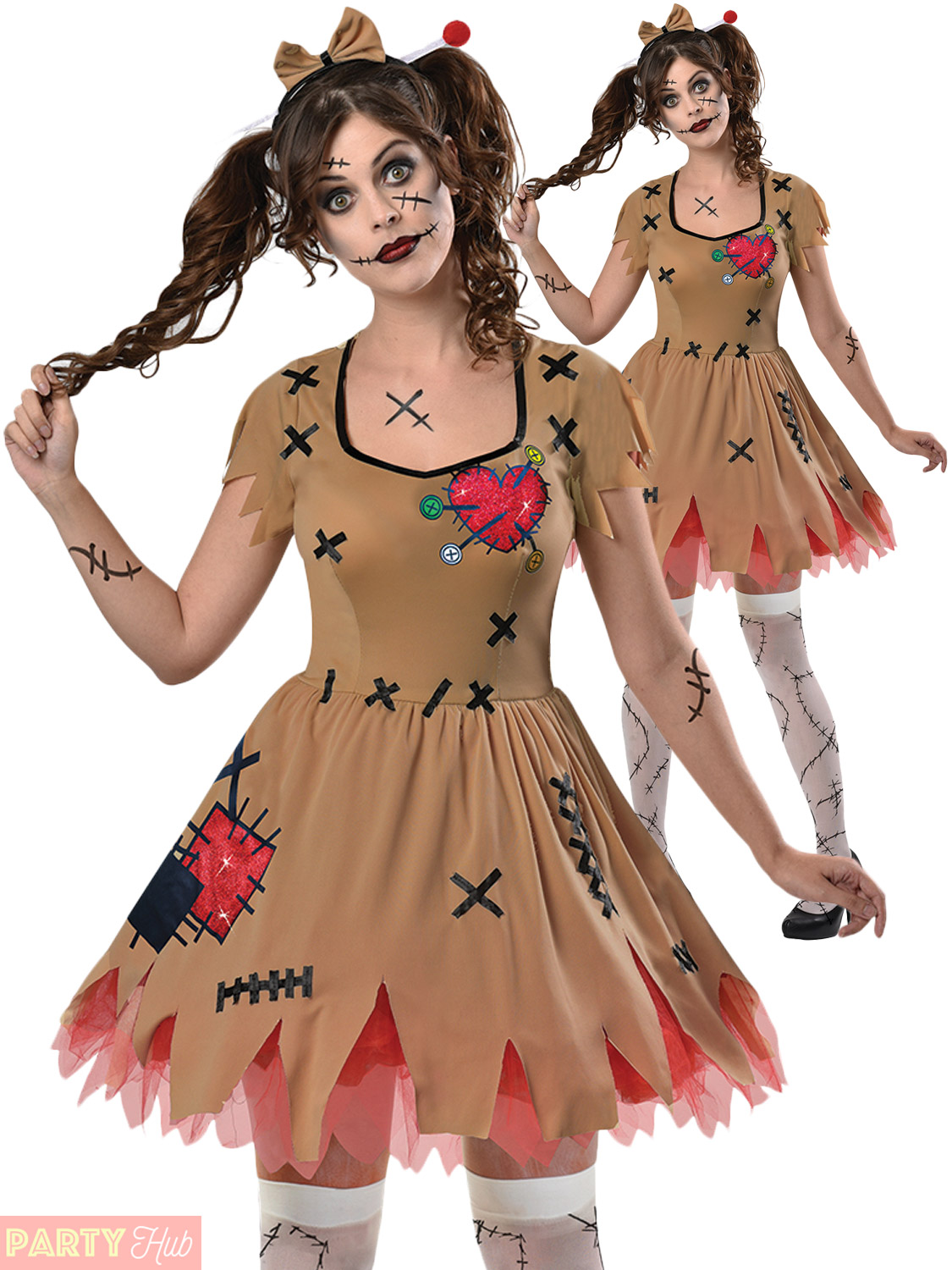 Ladies Voodoo Doll Broken Zombie Doll Costume Halloween Fancy Dress ...