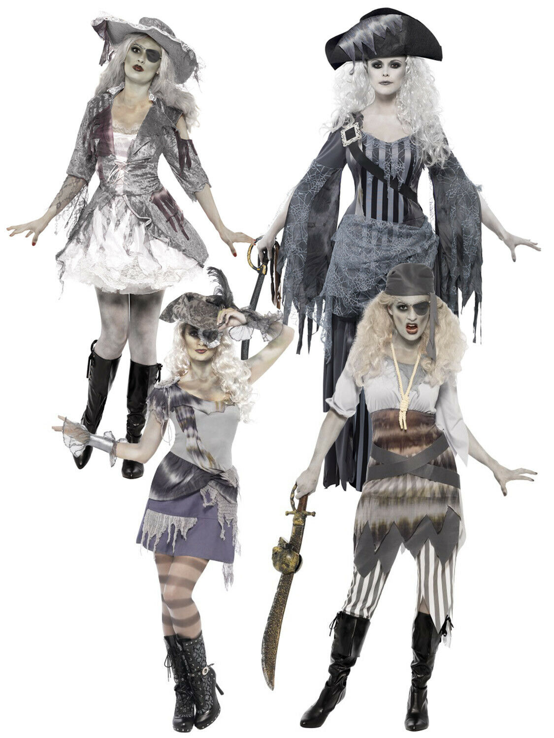 Ladies Zombie Pirate Costume Ghost Ship Womens Halloween Fancy Dress Outfit Ebay 1494