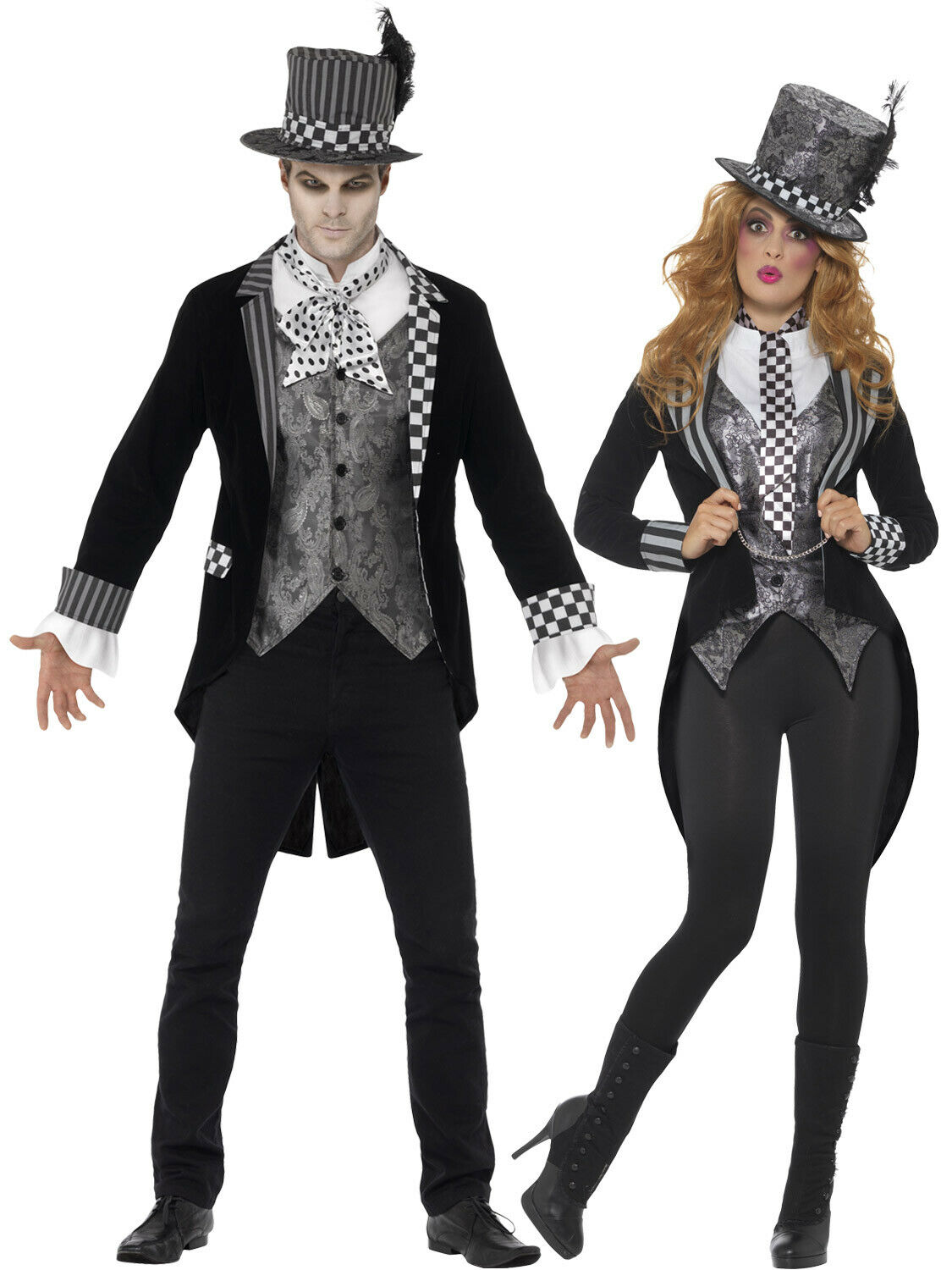 Delux Dark Mad Hatter Costume Mens Ladies Halloween Alice Couples Fancy ...