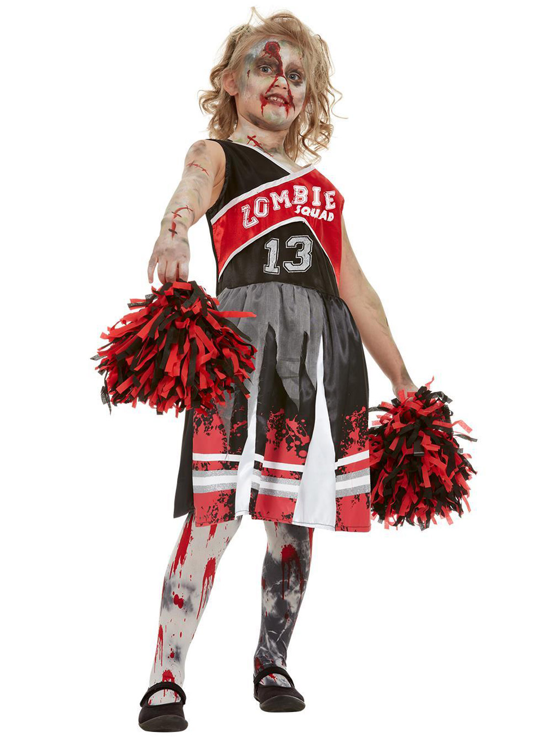 Girls Zombie Cheerleader School Girl Costume Halloween Fancy Dress ...