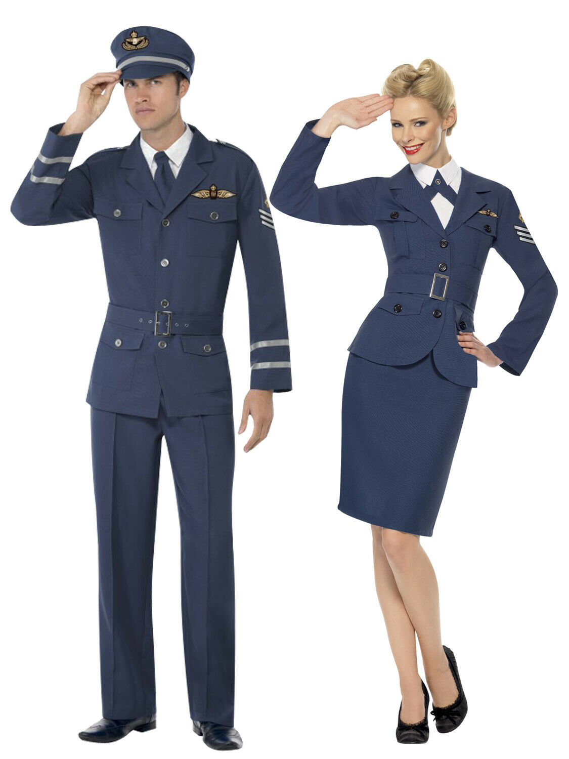 Mens Ladies 1940s Air Force Captain Fancy Dress RAF WW2 Costume Couples ...