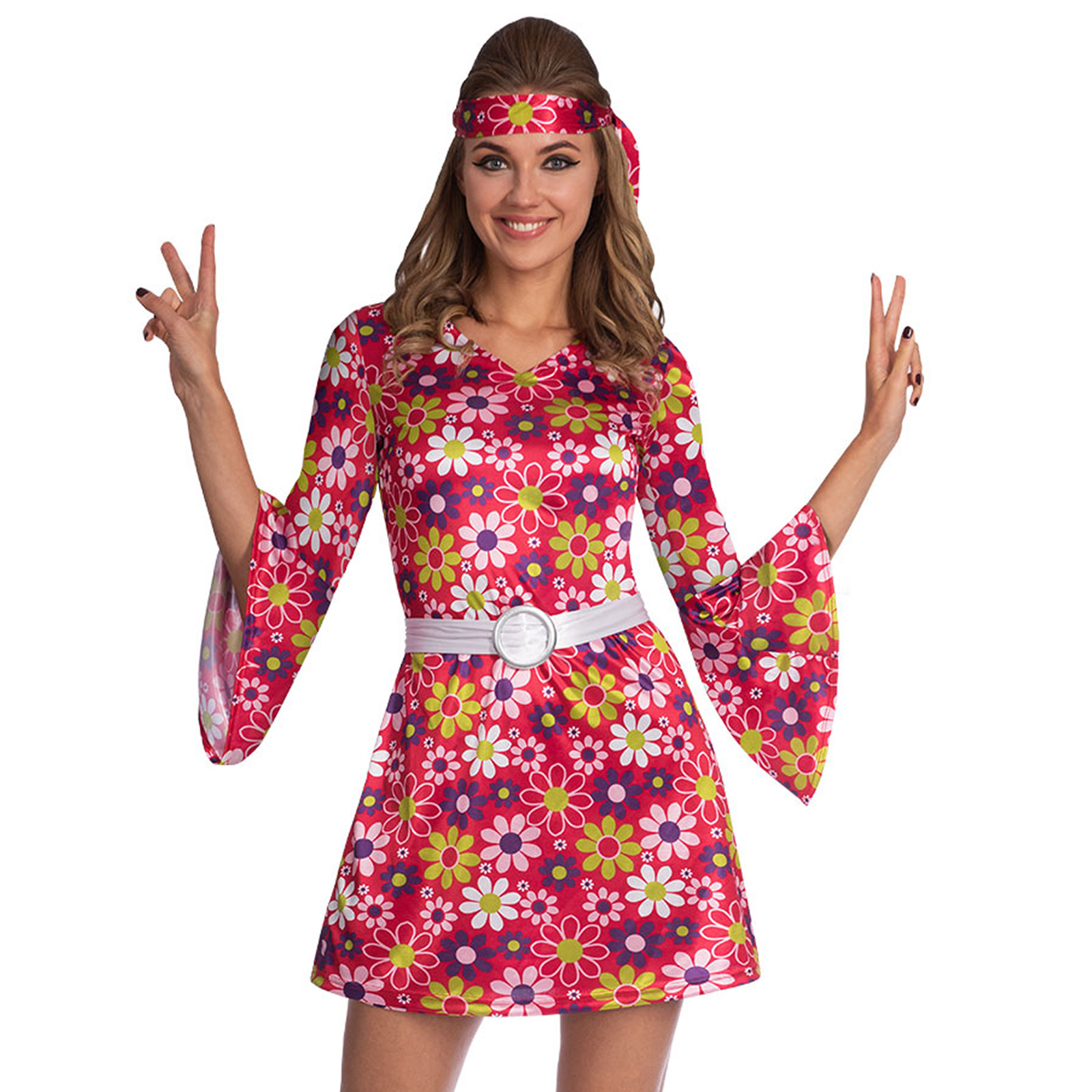 Ladies 60s 70s Retro Hippie Girl Costume Adult Hippy Fancy Dress Womens ...