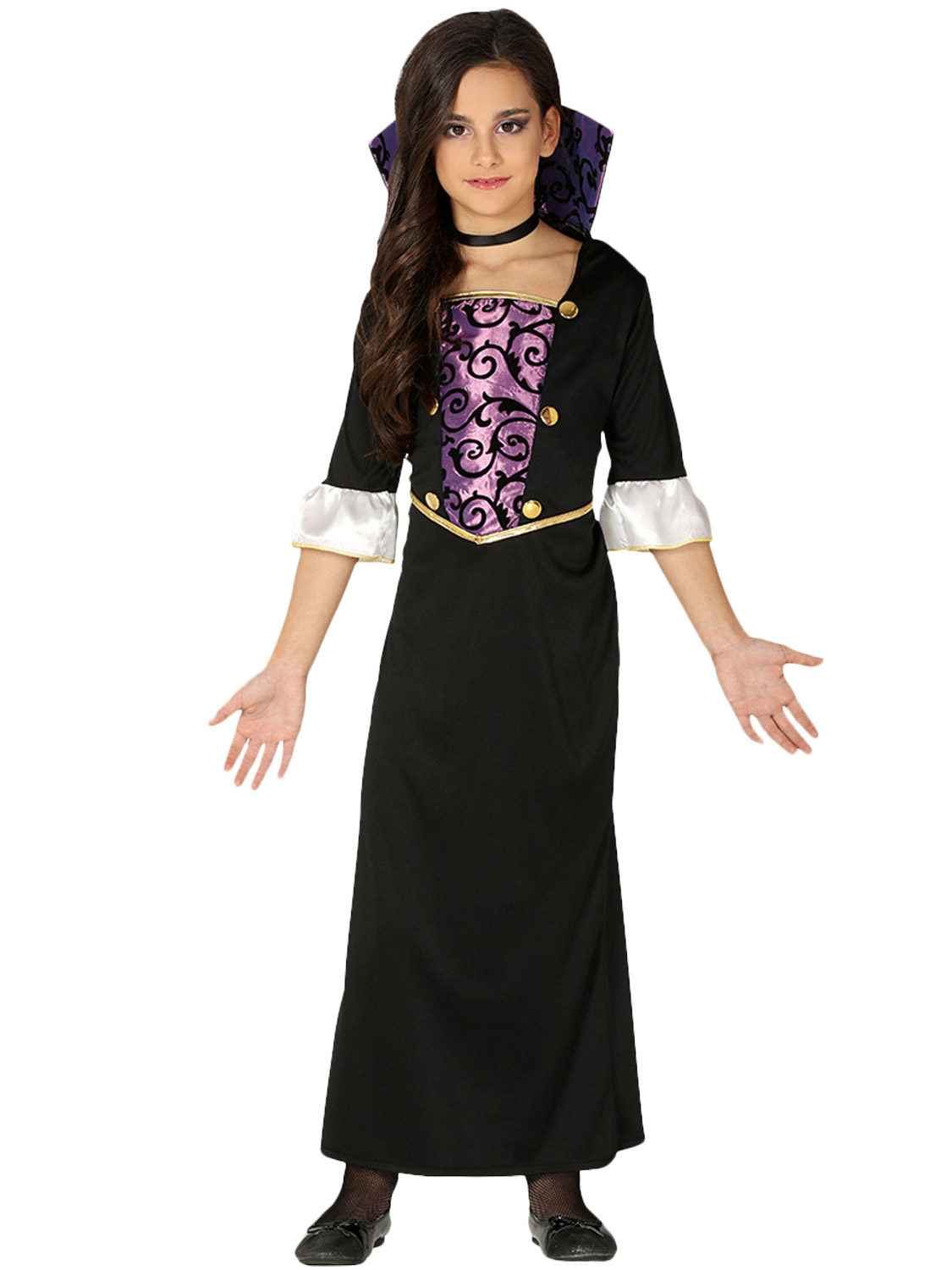 Girls Long Gothic Vampire Costume Child Halloween Fancy Dress Kids