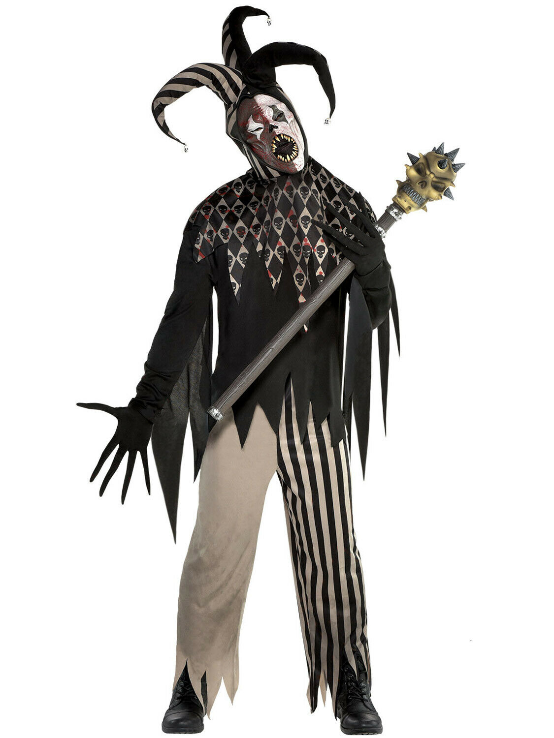 MENS EVIL JESTER FANCY DRESS JOKER COSTUME HALLOWEEN