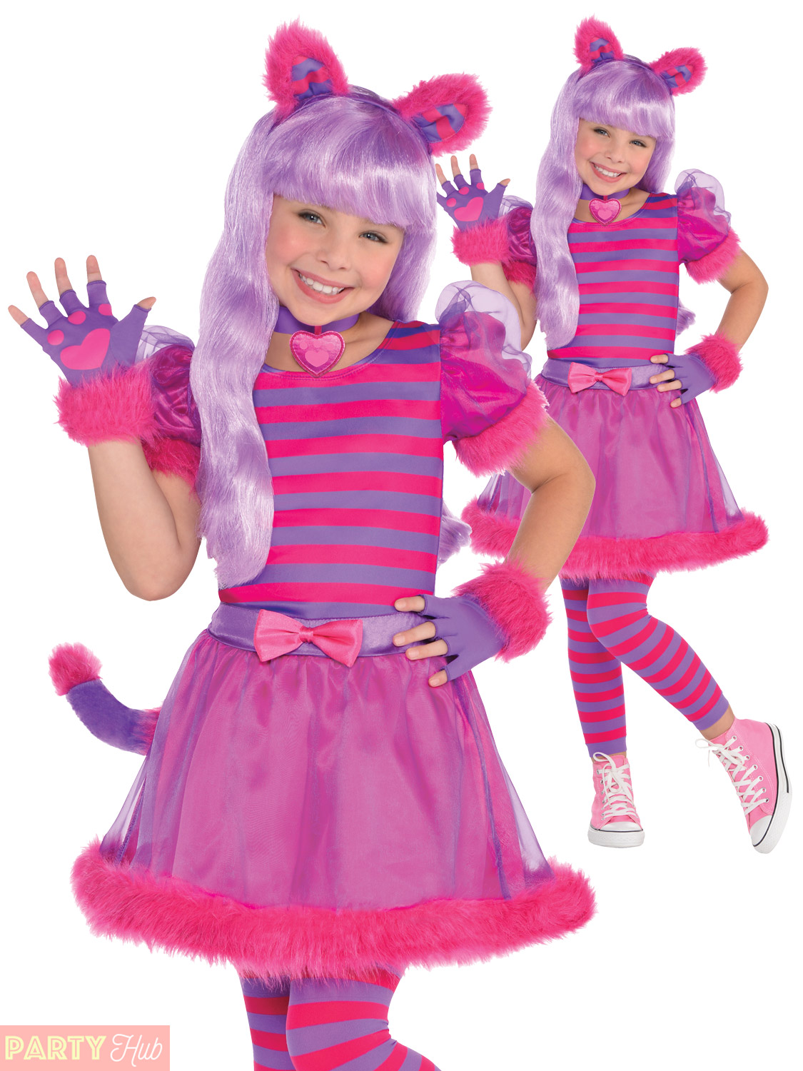 Girls Cheshire Cat Costume Child Alice In Wonderland Fancy Dress Book ...
