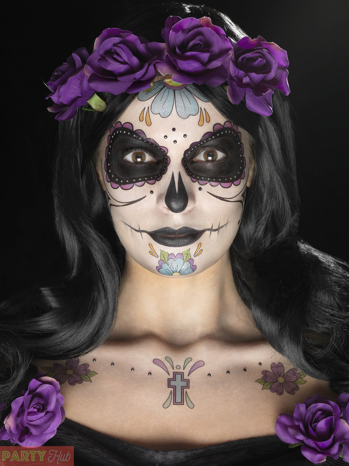 Day of the Dead Makeup Tattoo Kit Halloween Sugar Skull Fancy Dress ...